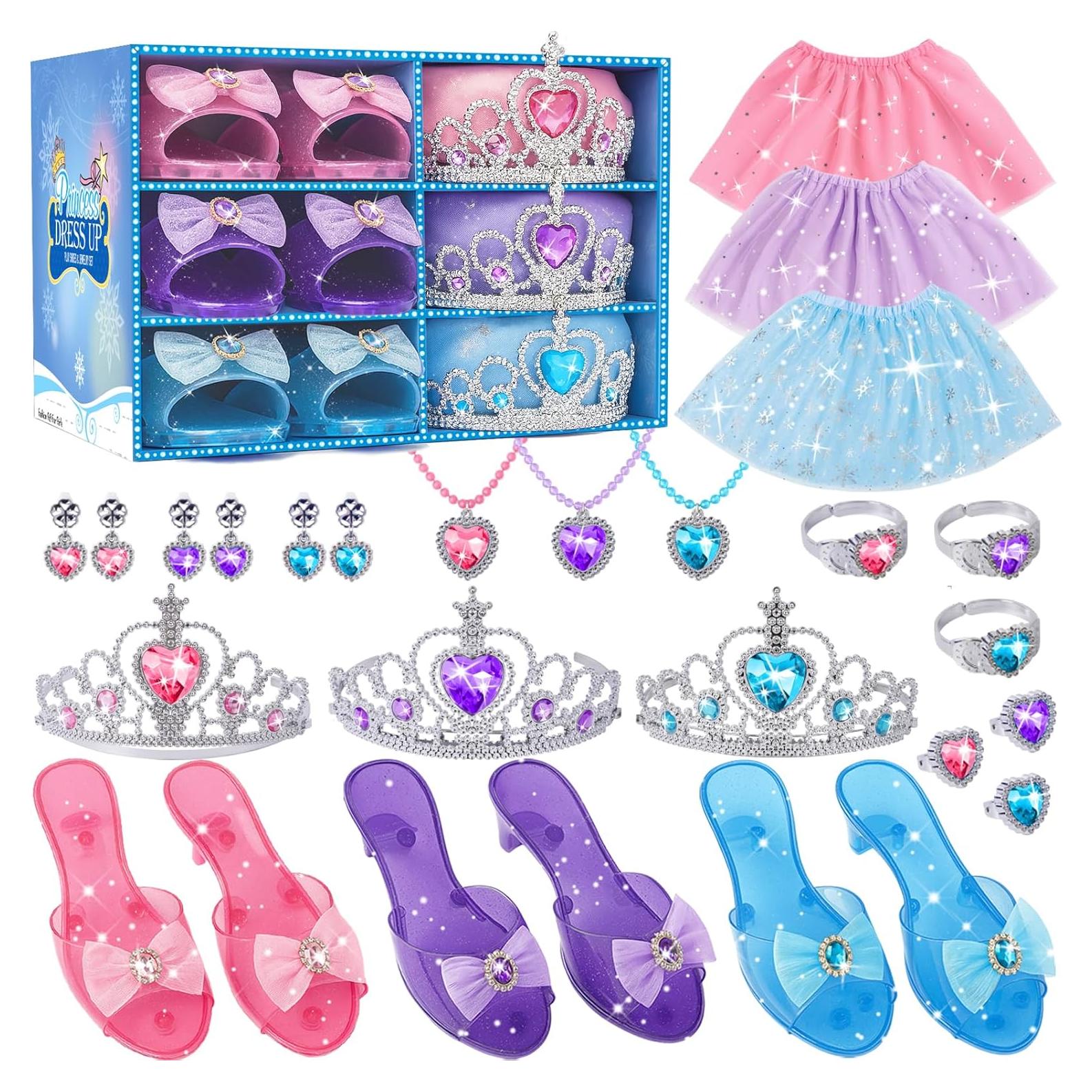 Conjunto de Vestir Princesa para Niñas 3-6 Años - 3 Vestidos y Accesorios