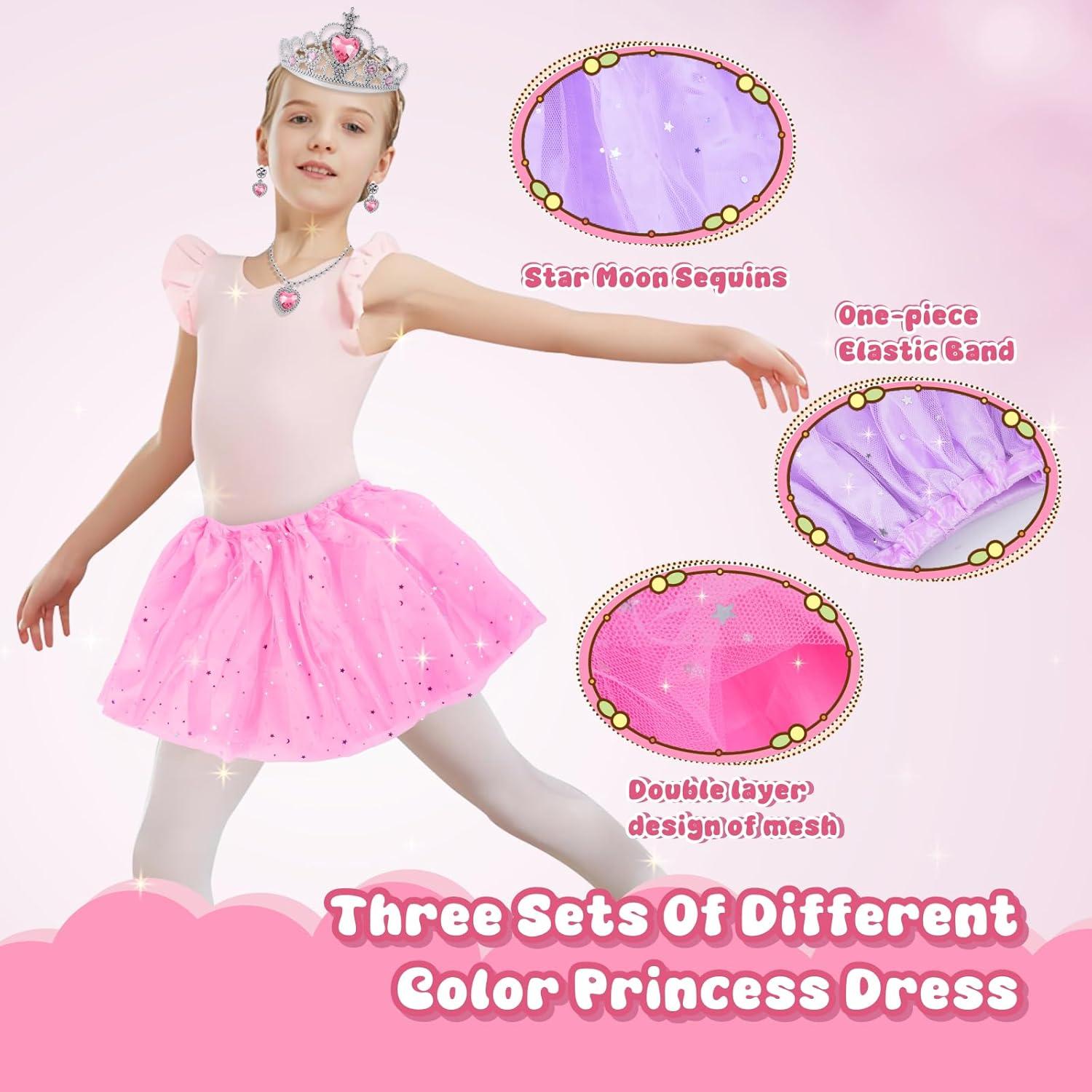 Conjunto de Vestir Princesa para Niñas 3-6 Años - 3 Vestidos y Accesorios