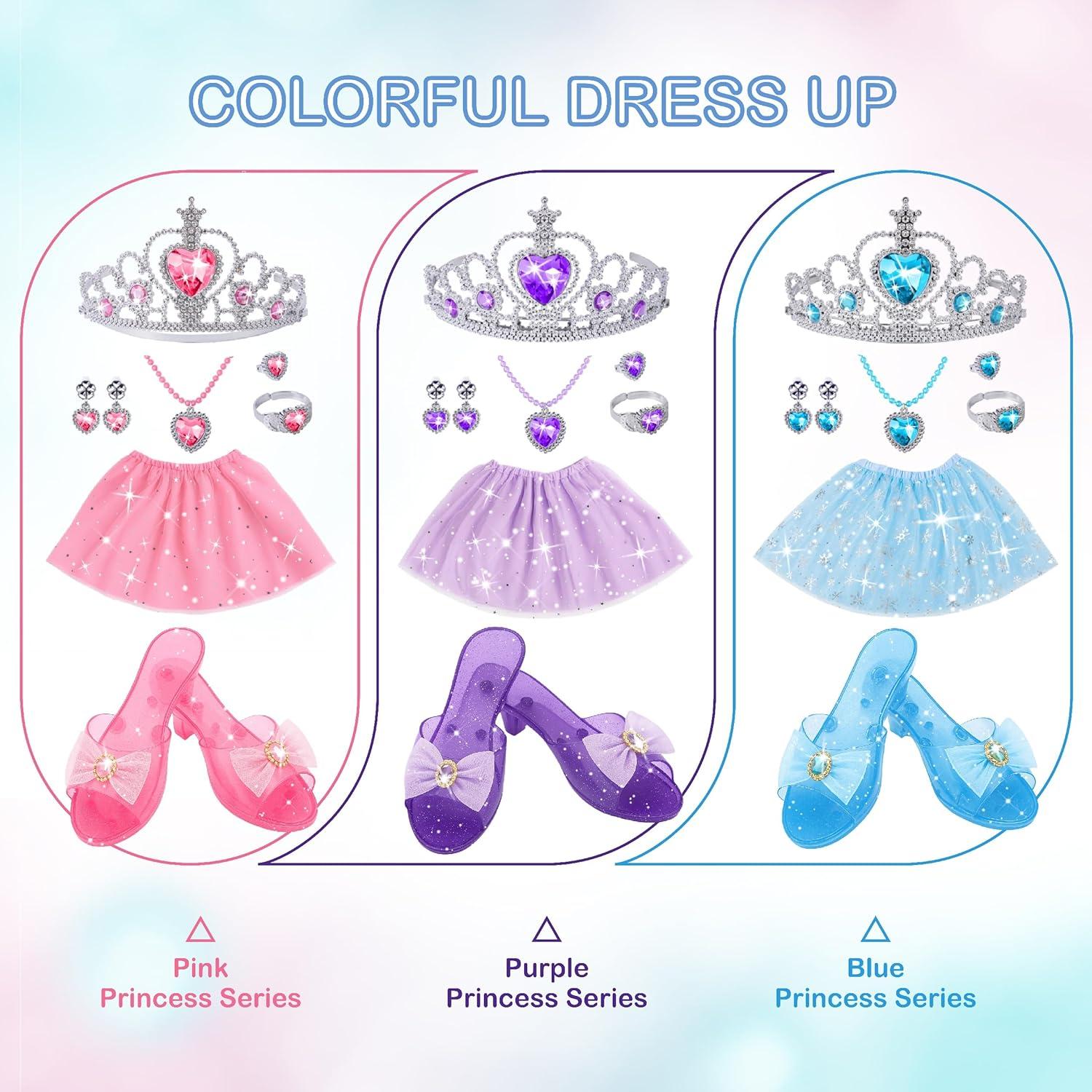 Conjunto de Vestir Princesa para Niñas 3-6 Años - 3 Vestidos y Accesorios