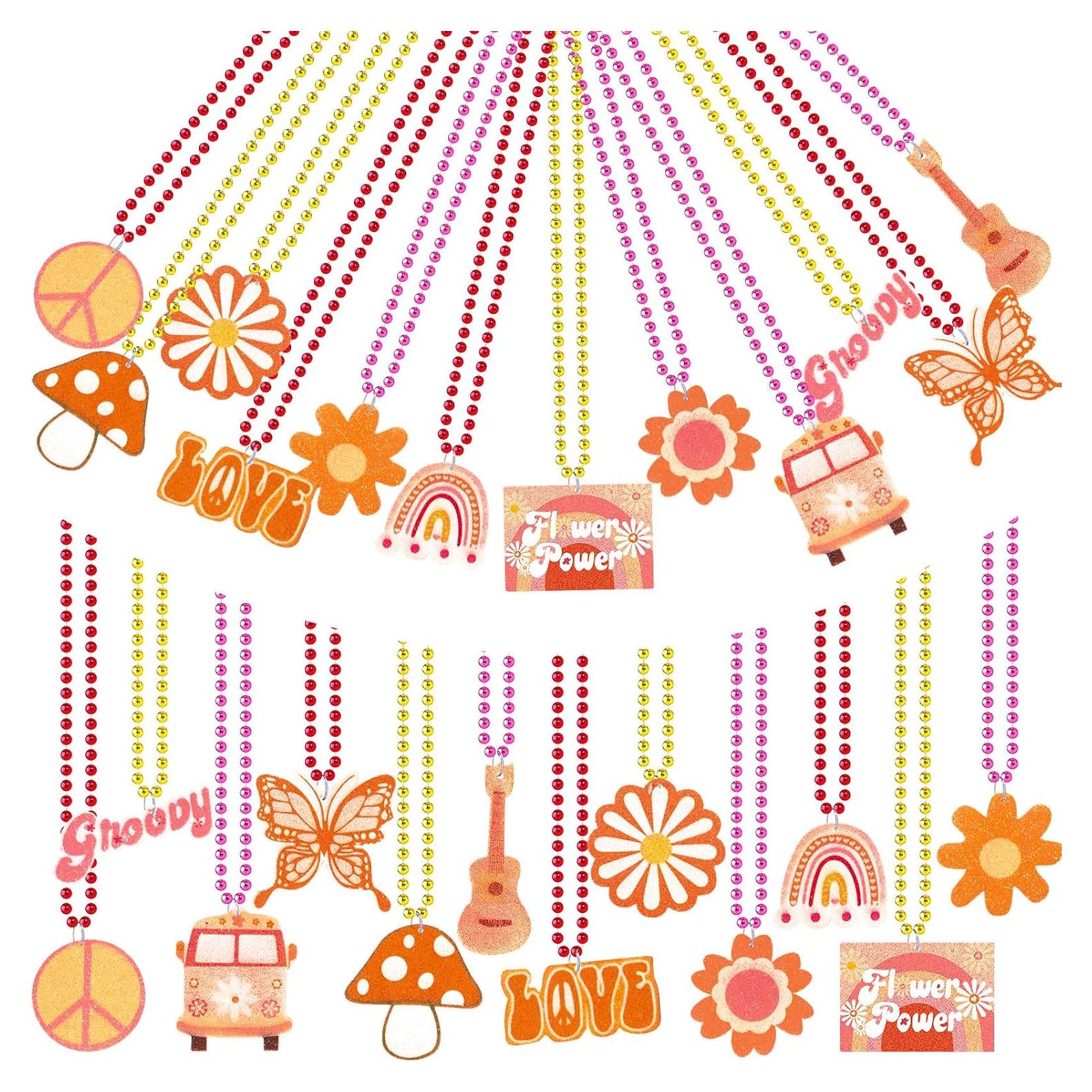 48 Collares de Cuentas Groovy Huquary Retro Boho para Fiestas