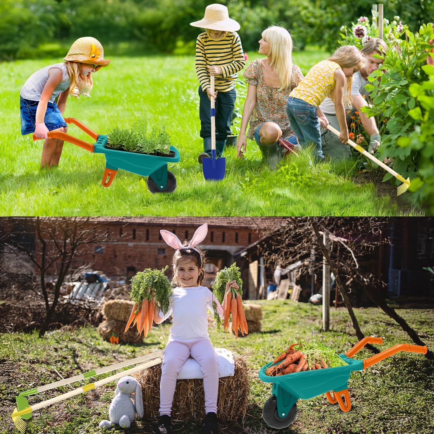 Juego de Jardinería para Niños Qtioucp con Carretilla Verde
