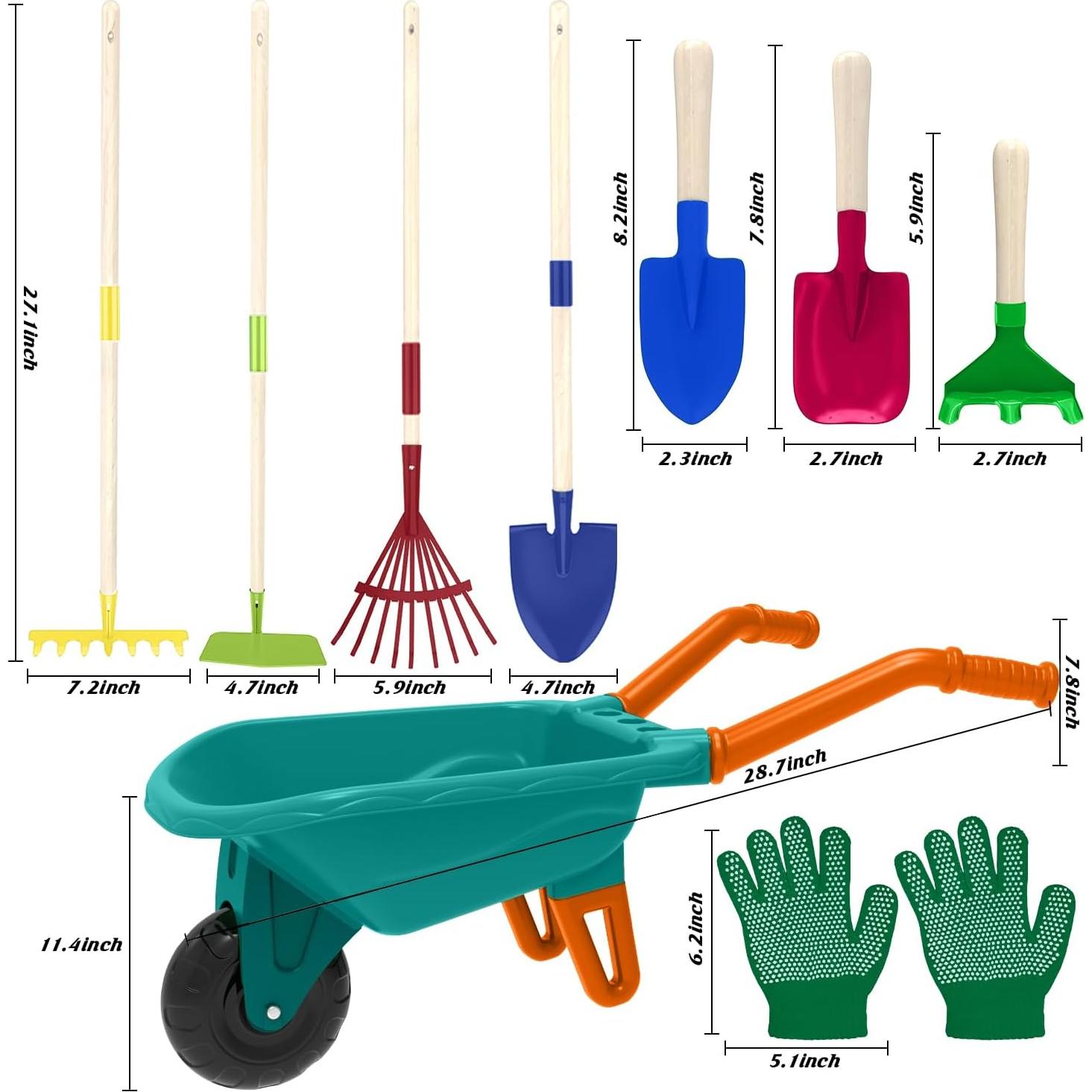 Juego de Jardinería para Niños Qtioucp con Carretilla Verde
