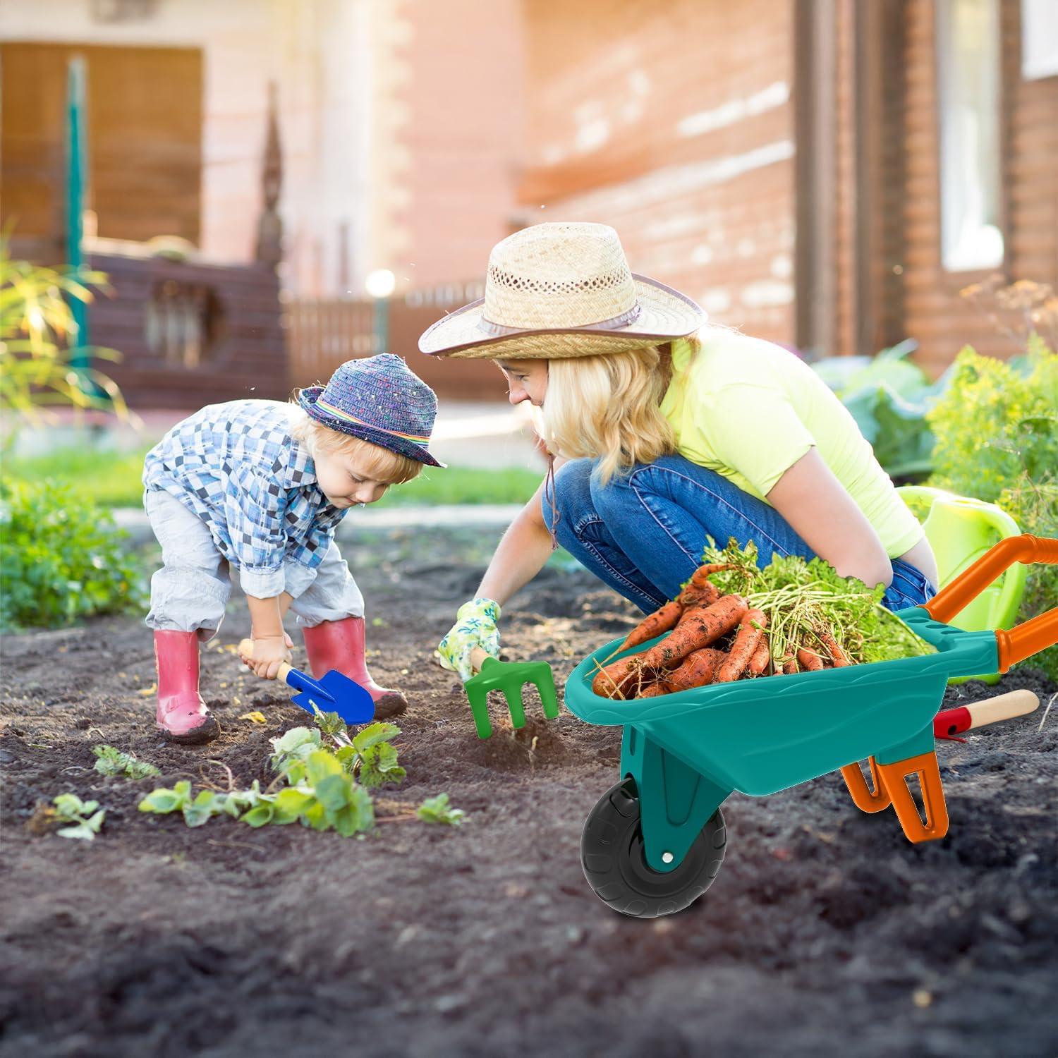 Juego de Jardinería para Niños Qtioucp con Carretilla Verde