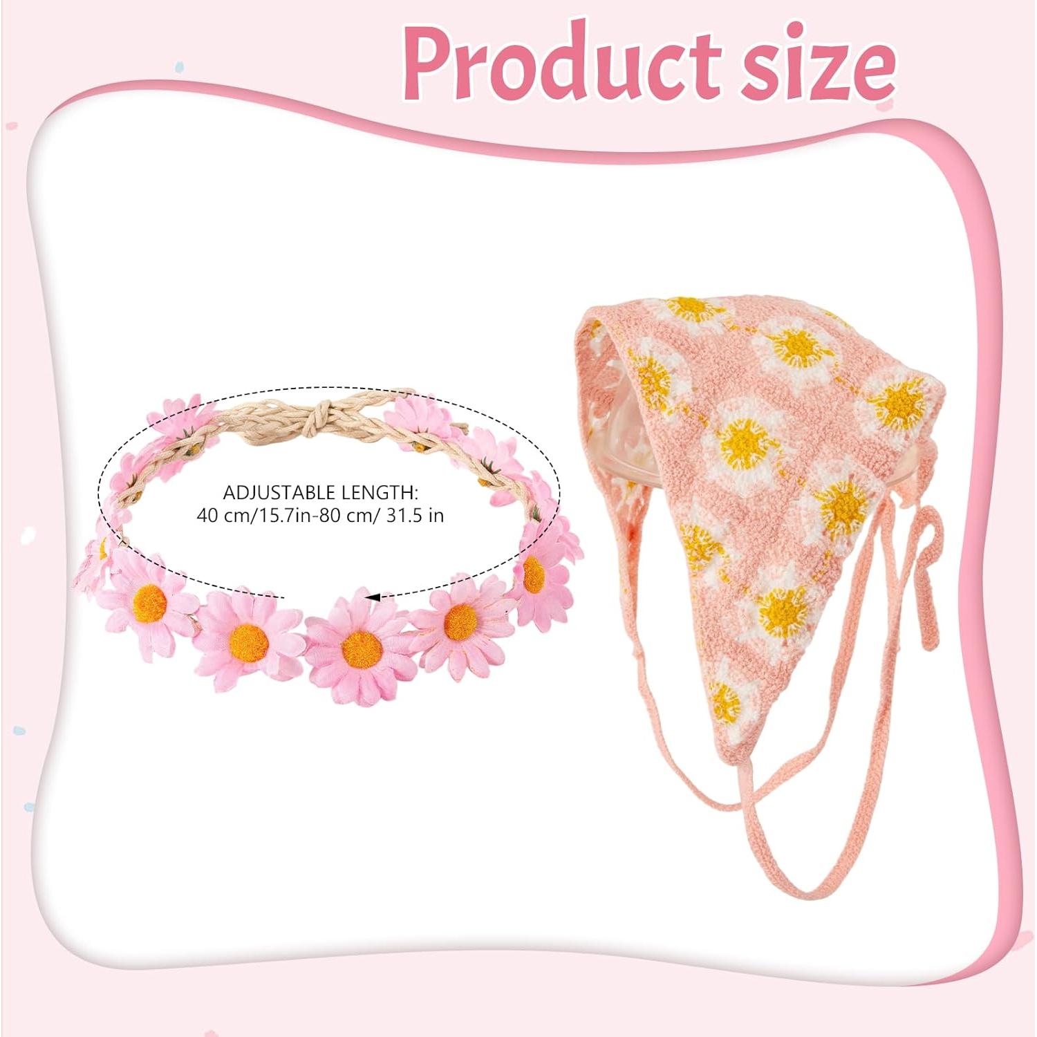 Conjunto de Disfraz Hippie 6 Piezas Rosa - Diadema, Gafas, Collar