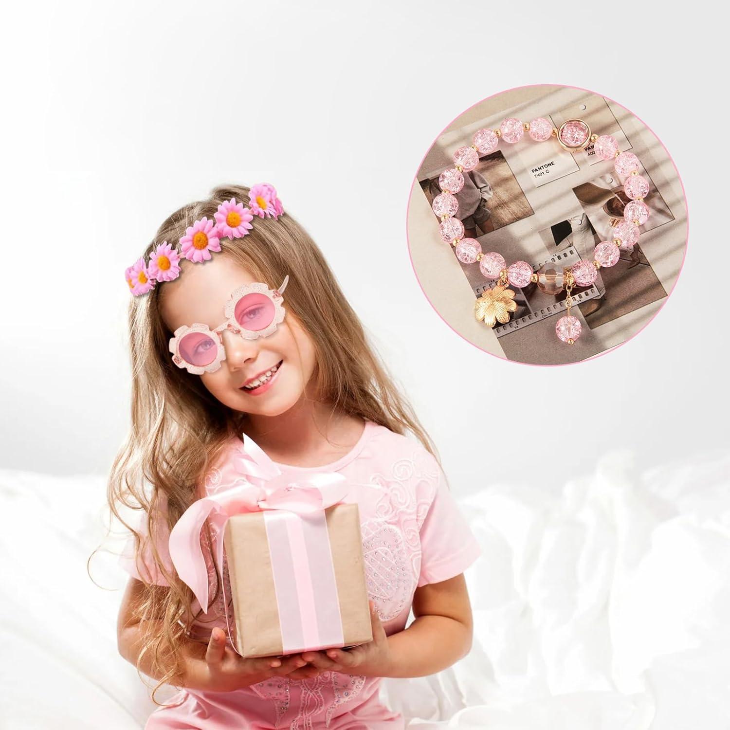 Conjunto de Disfraz Hippie 6 Piezas Rosa - Diadema, Gafas, Collar