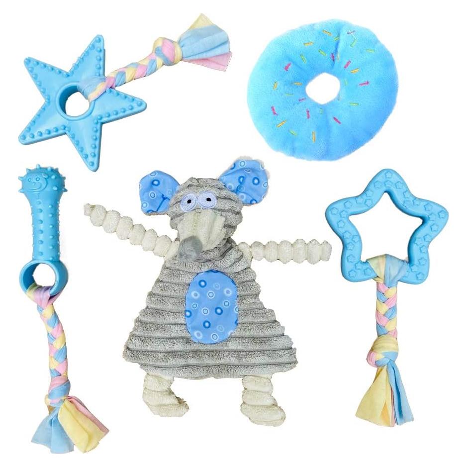 Juguetes para cachorros Volacopets - Masticar y chirriar, 5 piezas