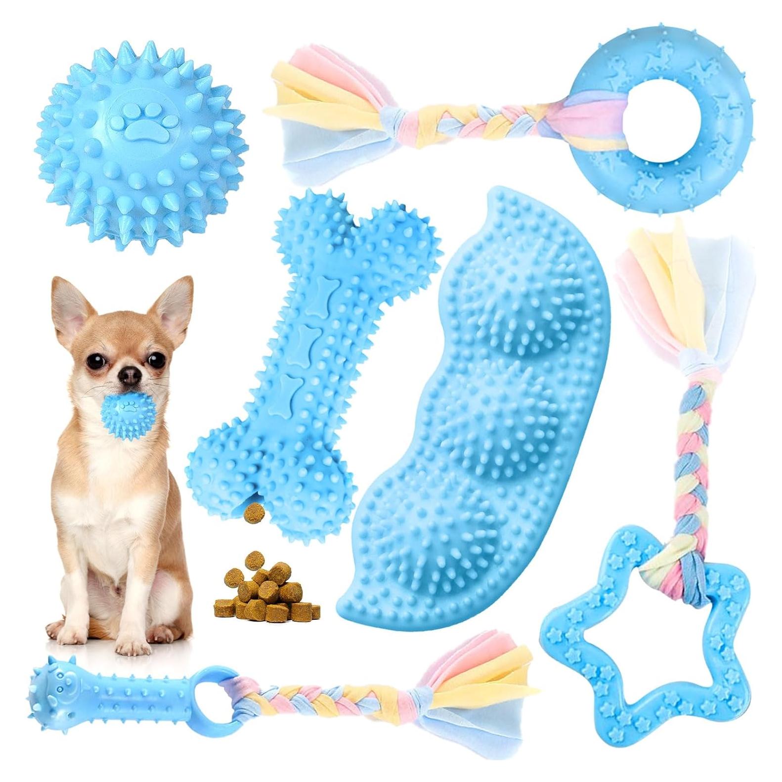 6 Juguetes Masticables para Cachorros PETCARE - Goma Suave Azul