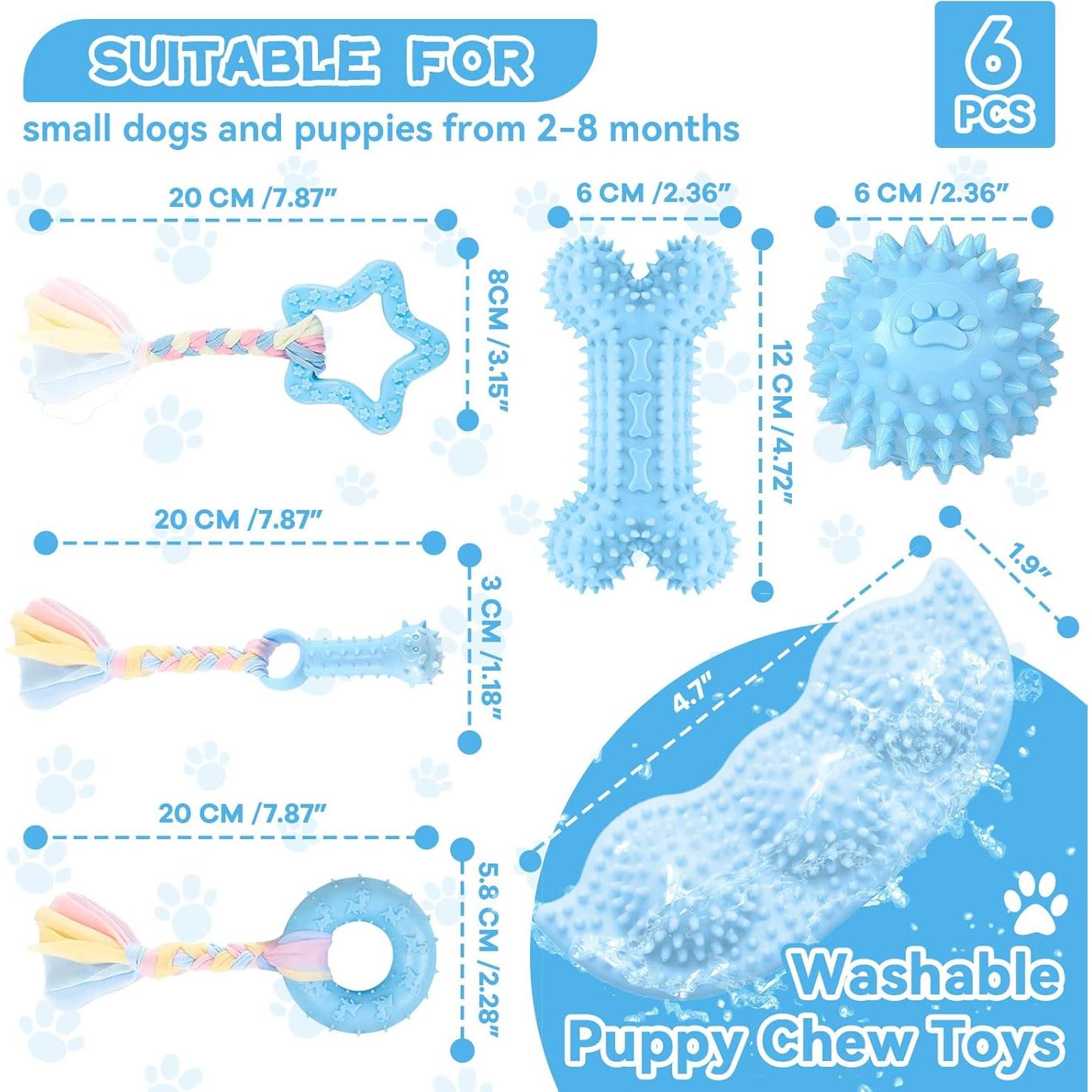 6 Juguetes Masticables para Cachorros PETCARE - Goma Suave Azul