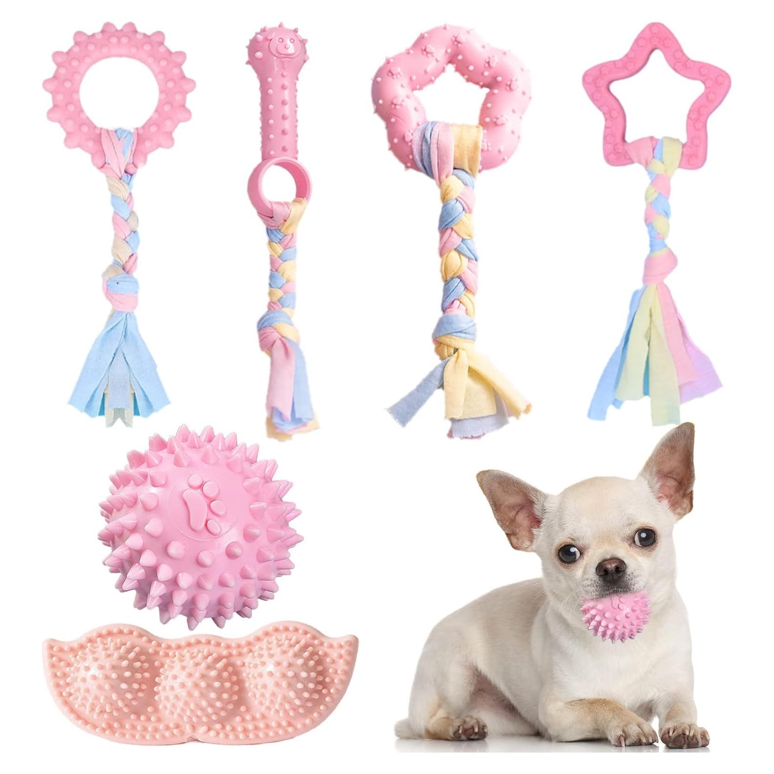 Paquete de 6 Juguetes para Cachorros ABRRLO Rosa Dentición