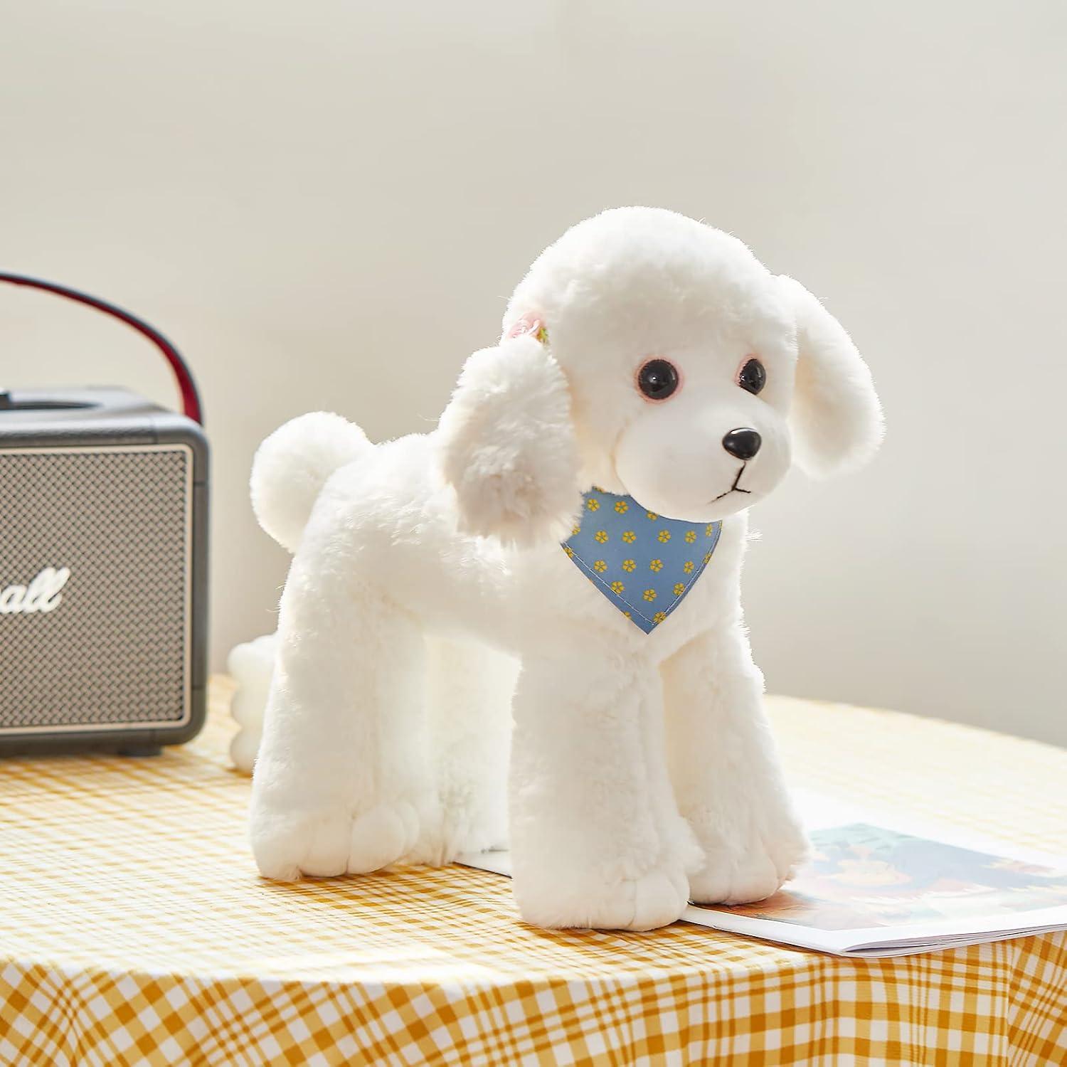 Peluche Perrito Poodle Blanco Athoinsu 30 cm Suave y Realista