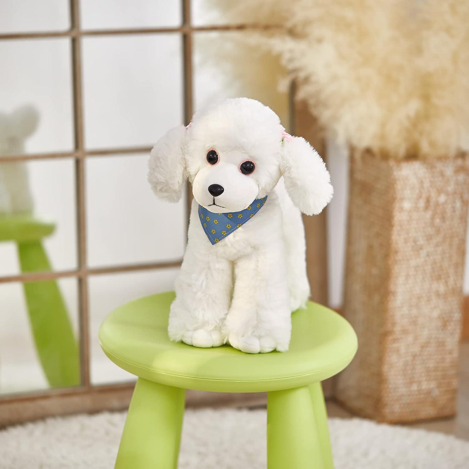 Peluche Perrito Poodle Blanco Athoinsu 30 cm Suave y Realista