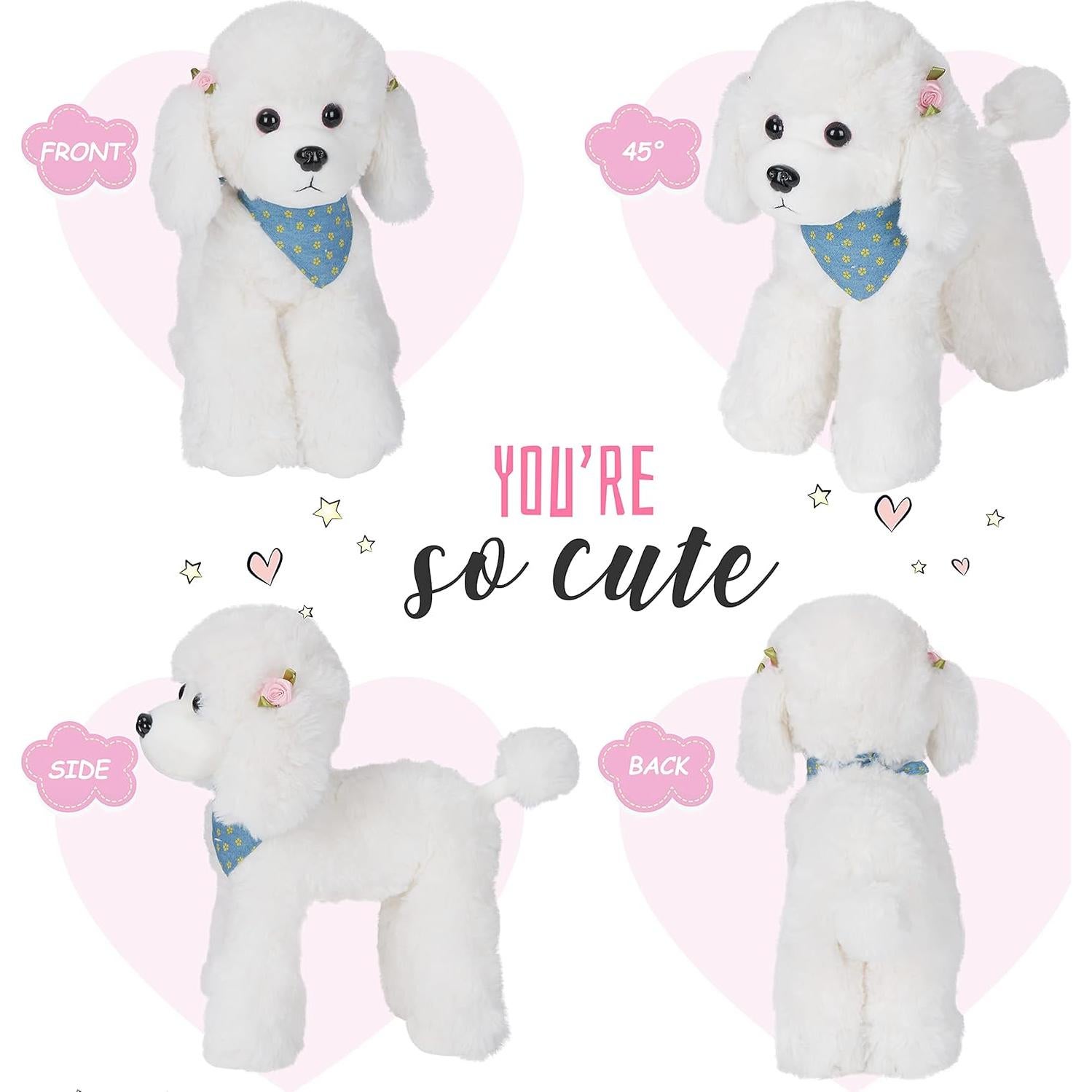 Peluche Perrito Poodle Blanco Athoinsu 30 cm Suave y Realista