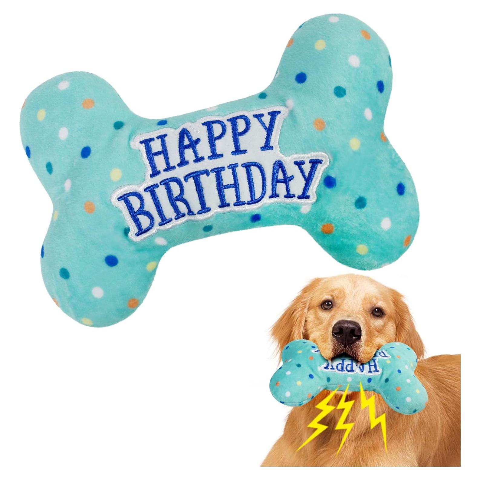 Juguete de Cumpleaños para Perros LotFancy Hueso Squeaky