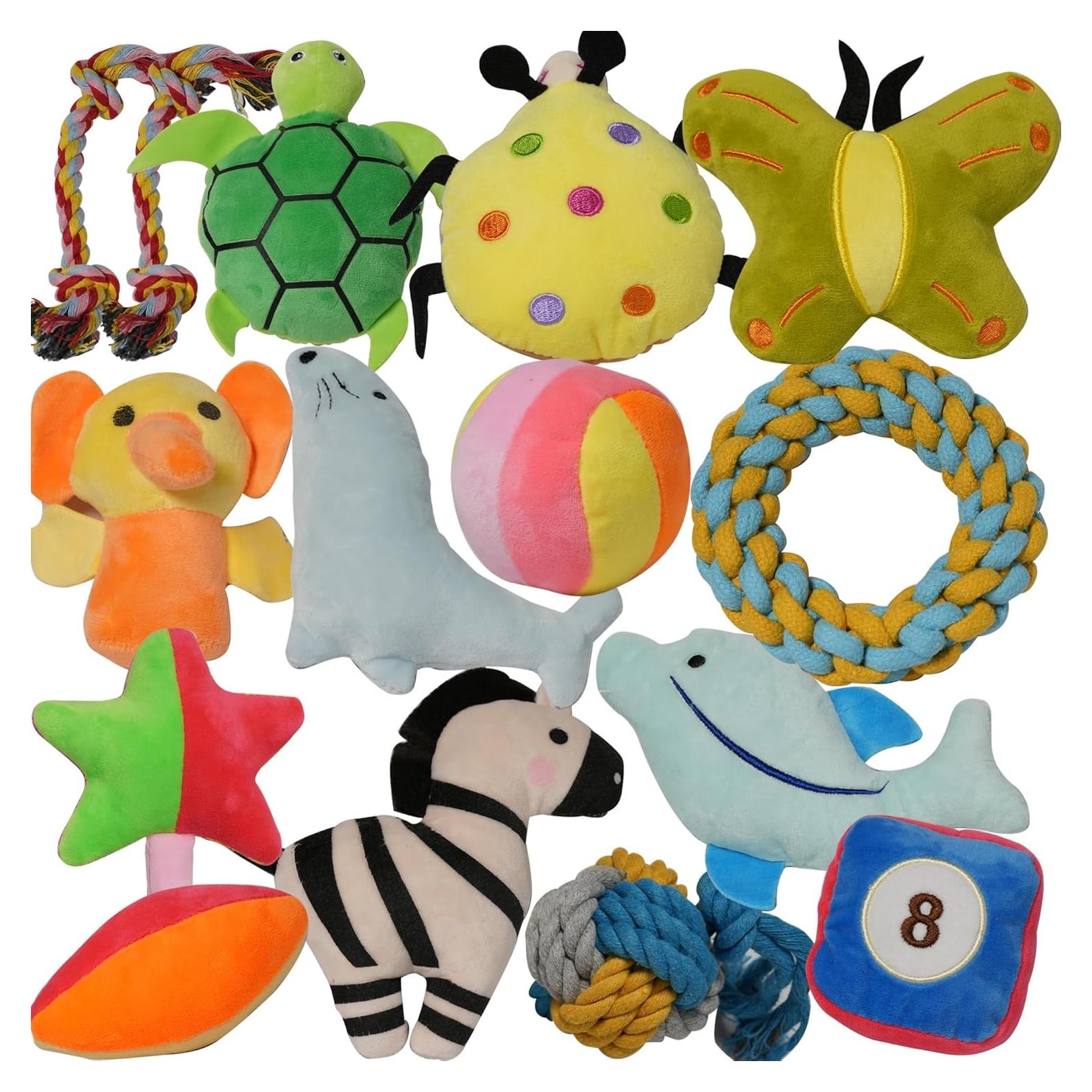 Juguetes para Perros QM - Paquete de 15, Peluche y Cuerda