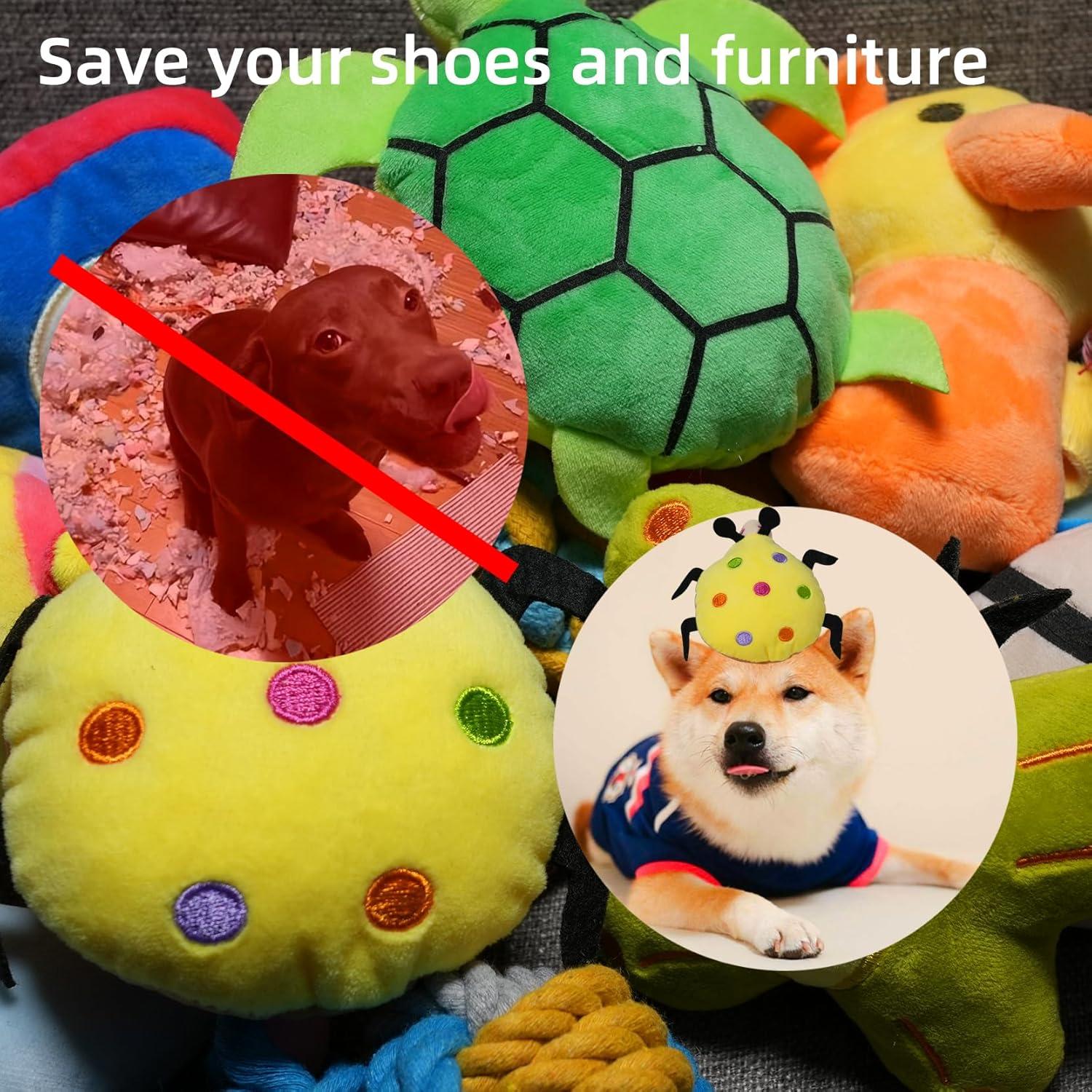 Juguetes para Perros QM - Paquete de 15, Peluche y Cuerda