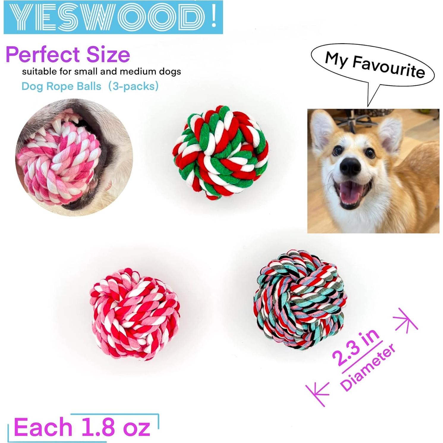 Pelotas de Cuerda para Perros Pequeños YESWOOD - Paquete de 3