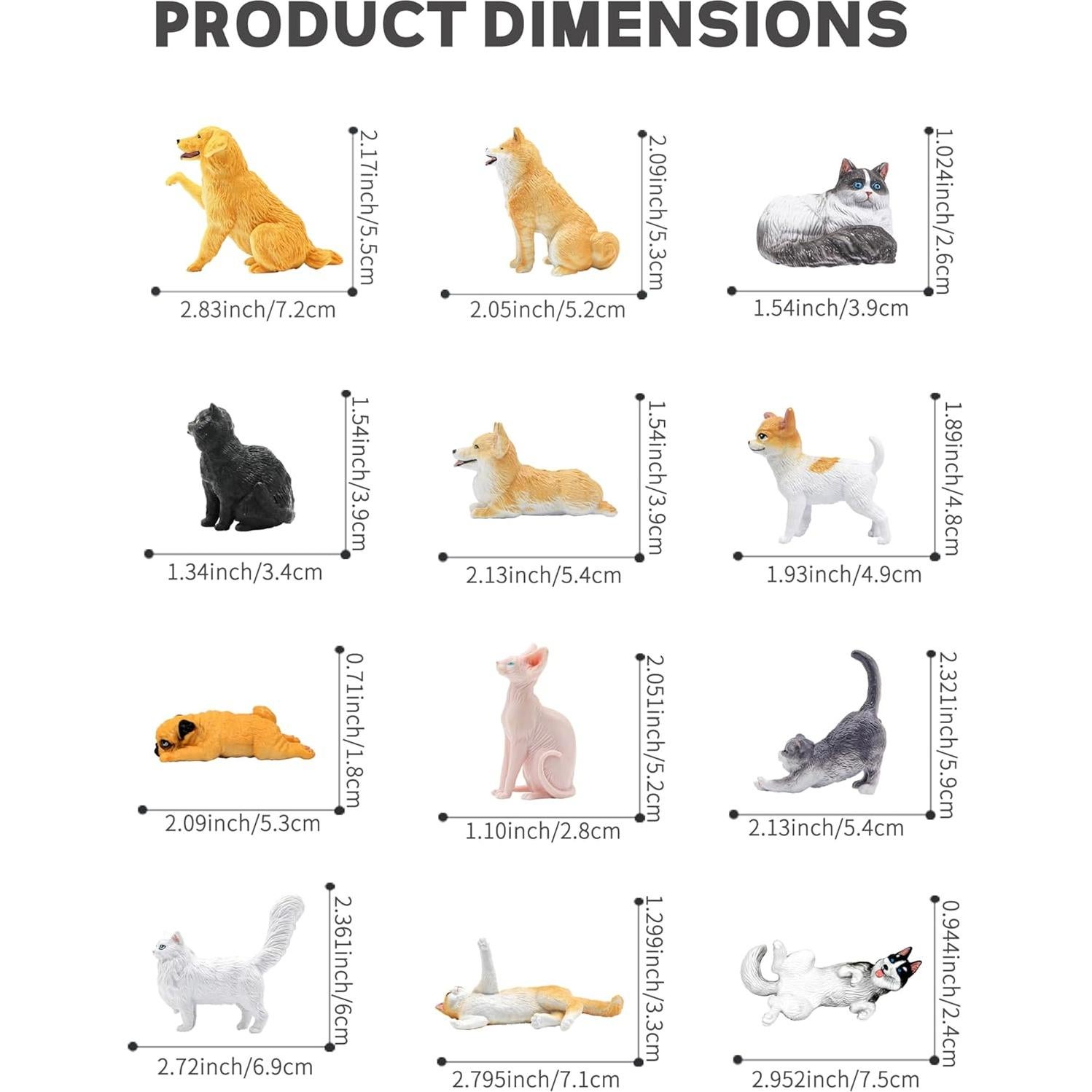 RECUR Cats and Dogs Animal Figurines Desk Pets Miniature Figure Cake Topper, 100% Hand-Painted, Mini Pets Figure for Kids - 12 PCS