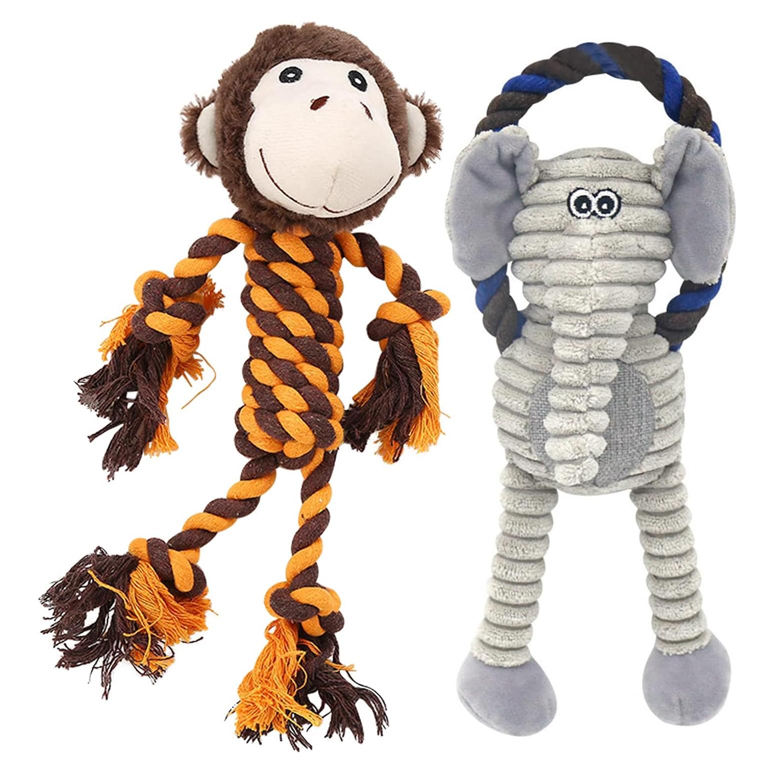 Juguetes de Cuerda para Perros HUGEME - Mono y Elefante 30cm