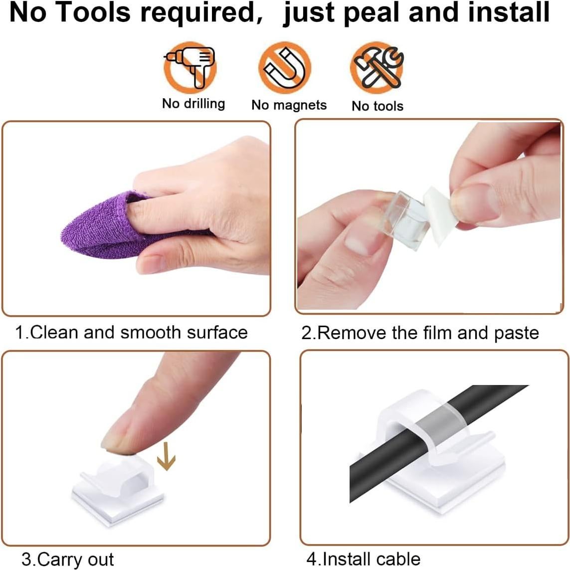 60 Clips de Cable Adhesivos KGROTE para Organización