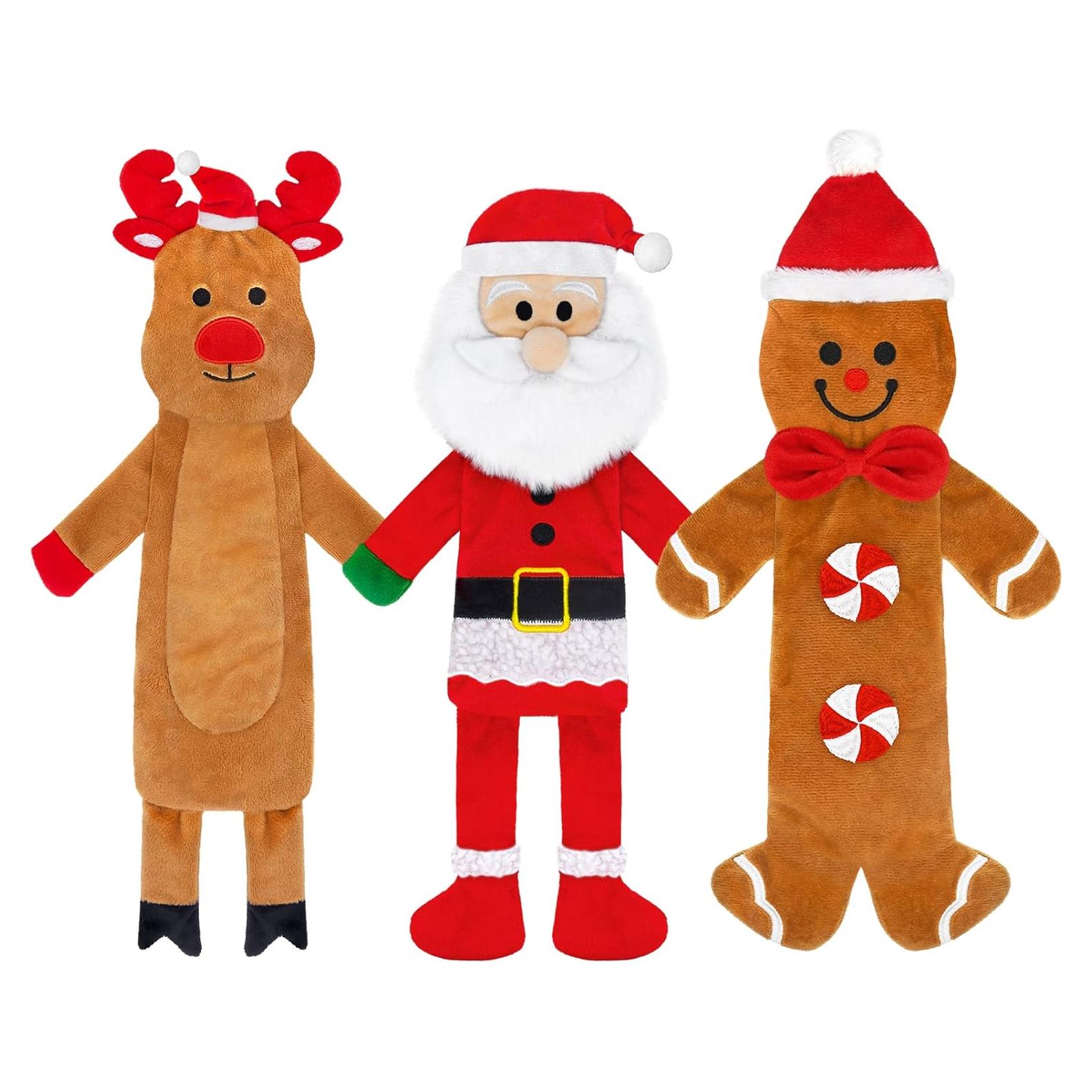 Paquete de 3 Juguetes Squeaky para Perros Yoochee - Reno, Santa y Jengibre