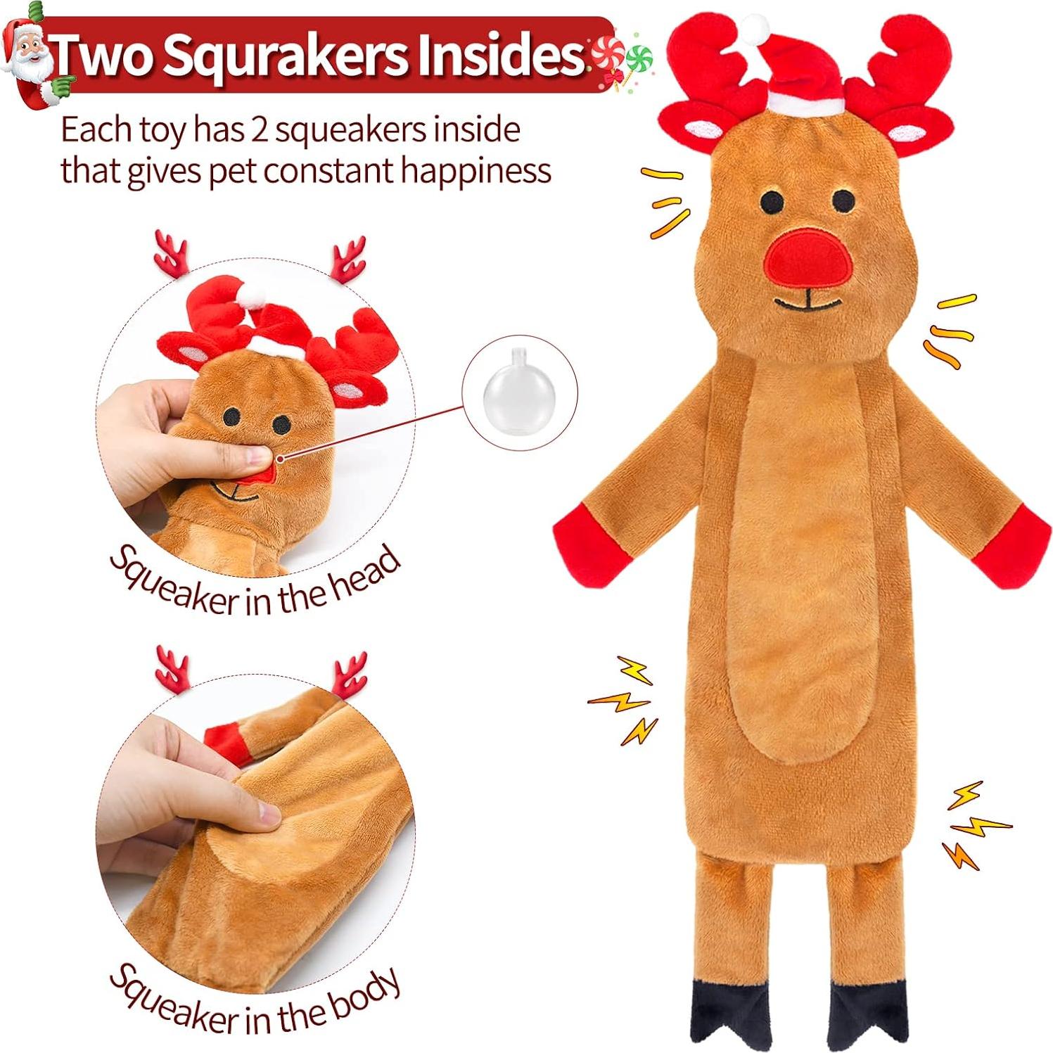 Paquete de 3 Juguetes Squeaky para Perros Yoochee - Reno, Santa y Jengibre