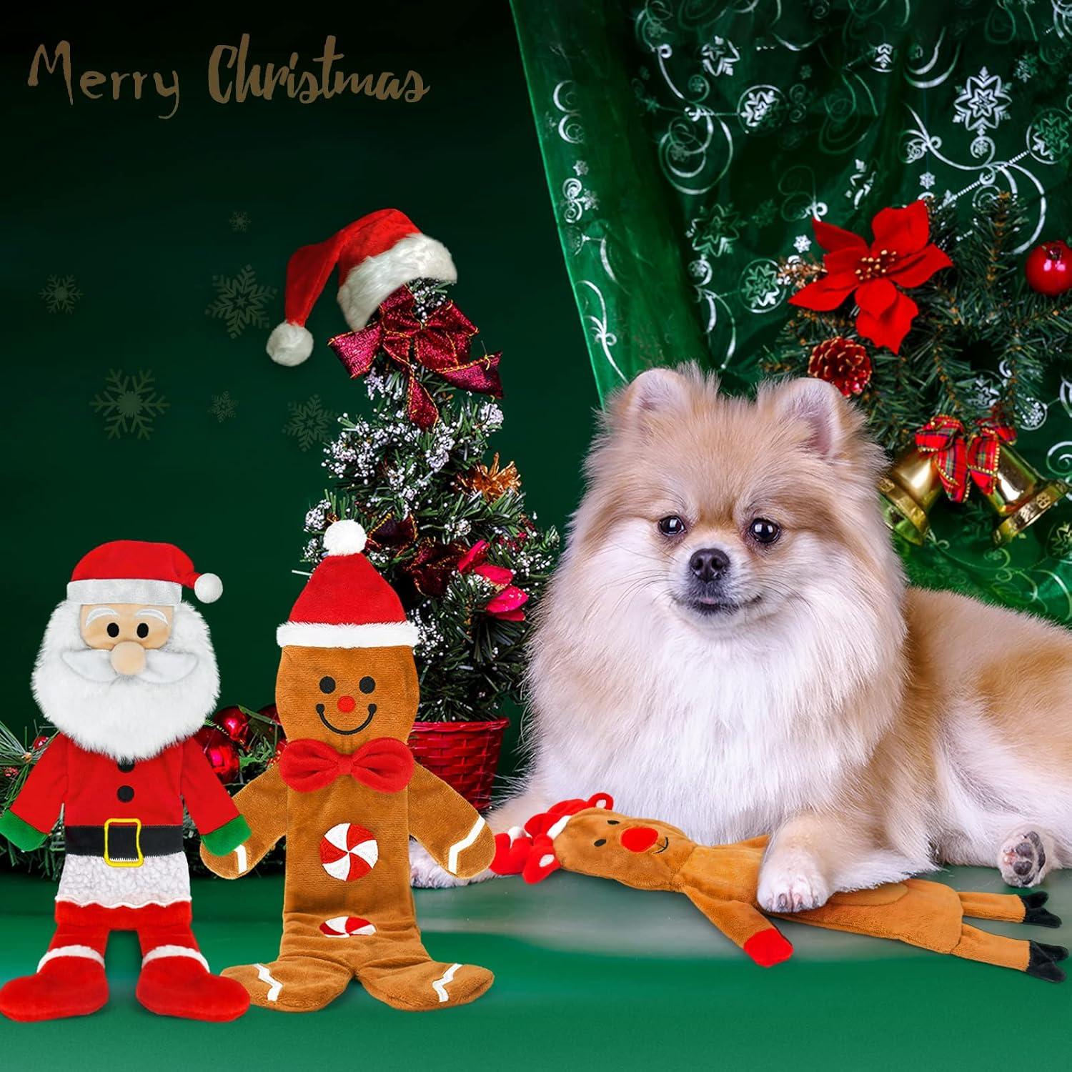 Paquete de 3 Juguetes Squeaky para Perros Yoochee - Reno, Santa y Jengibre