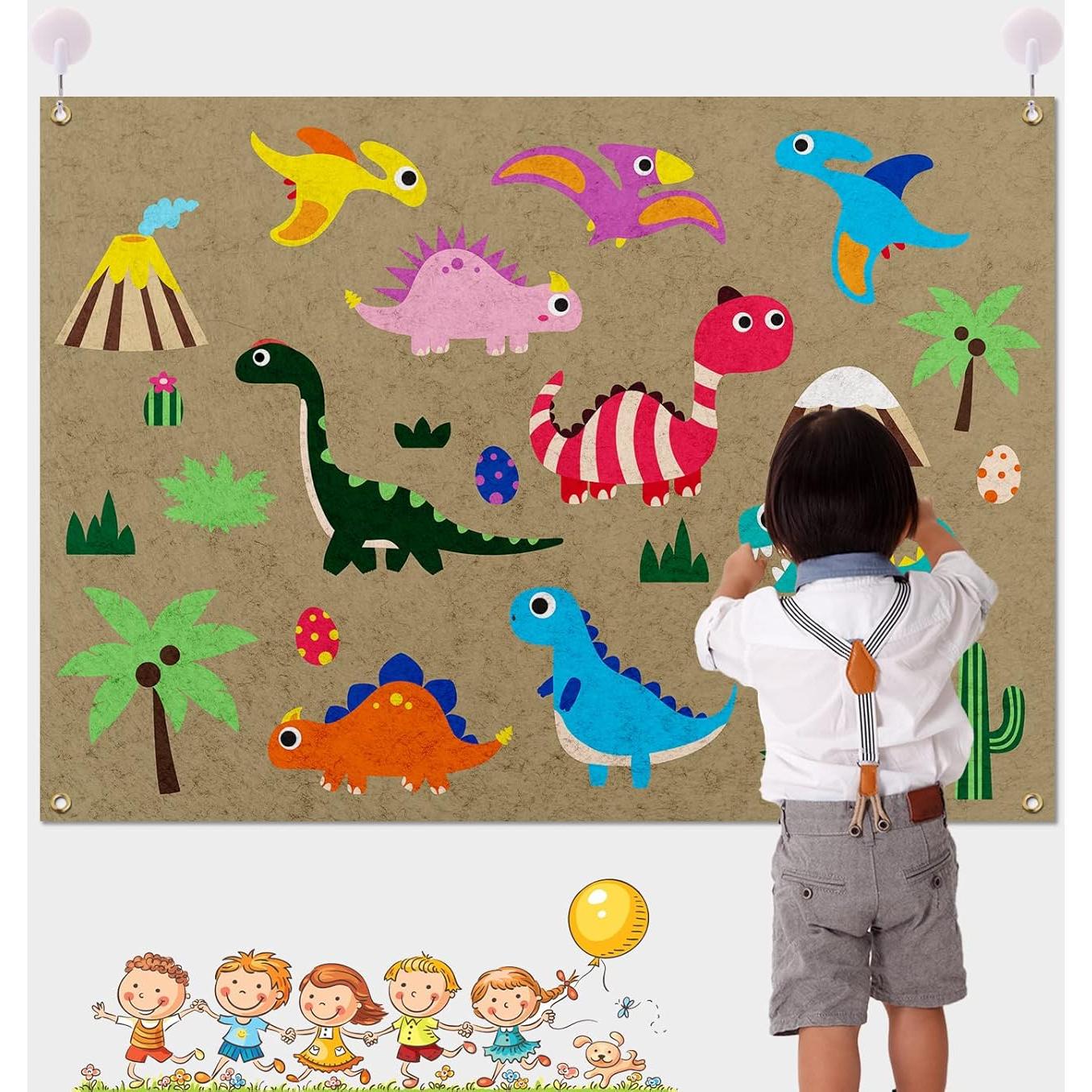 Tablero de Fieltro PLIGREAT Dinosaurios 74.93x104.88 cm