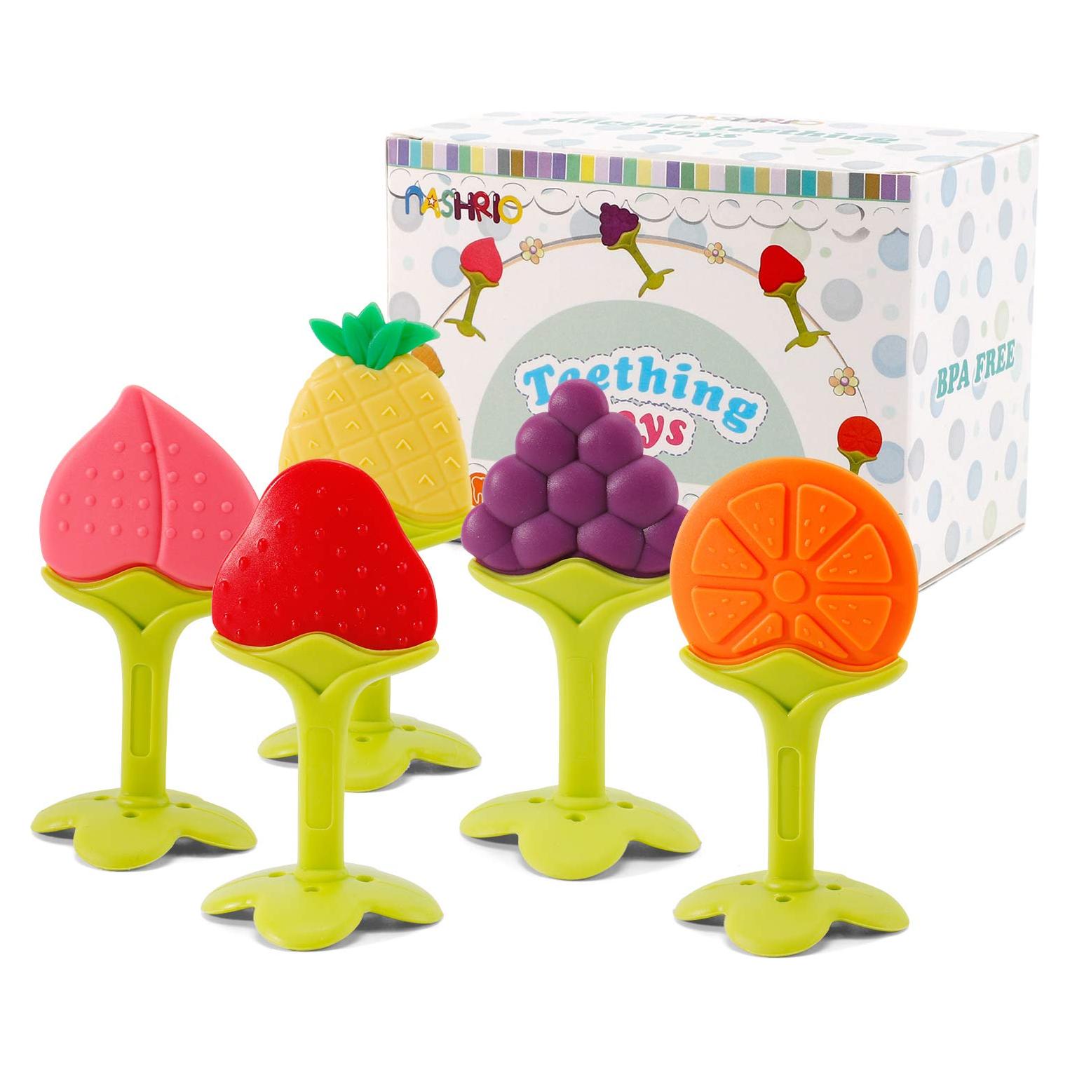 Juguetes de Dentición NASHRIO para Bebés - Silicona BPA Libre, 5 Piezas