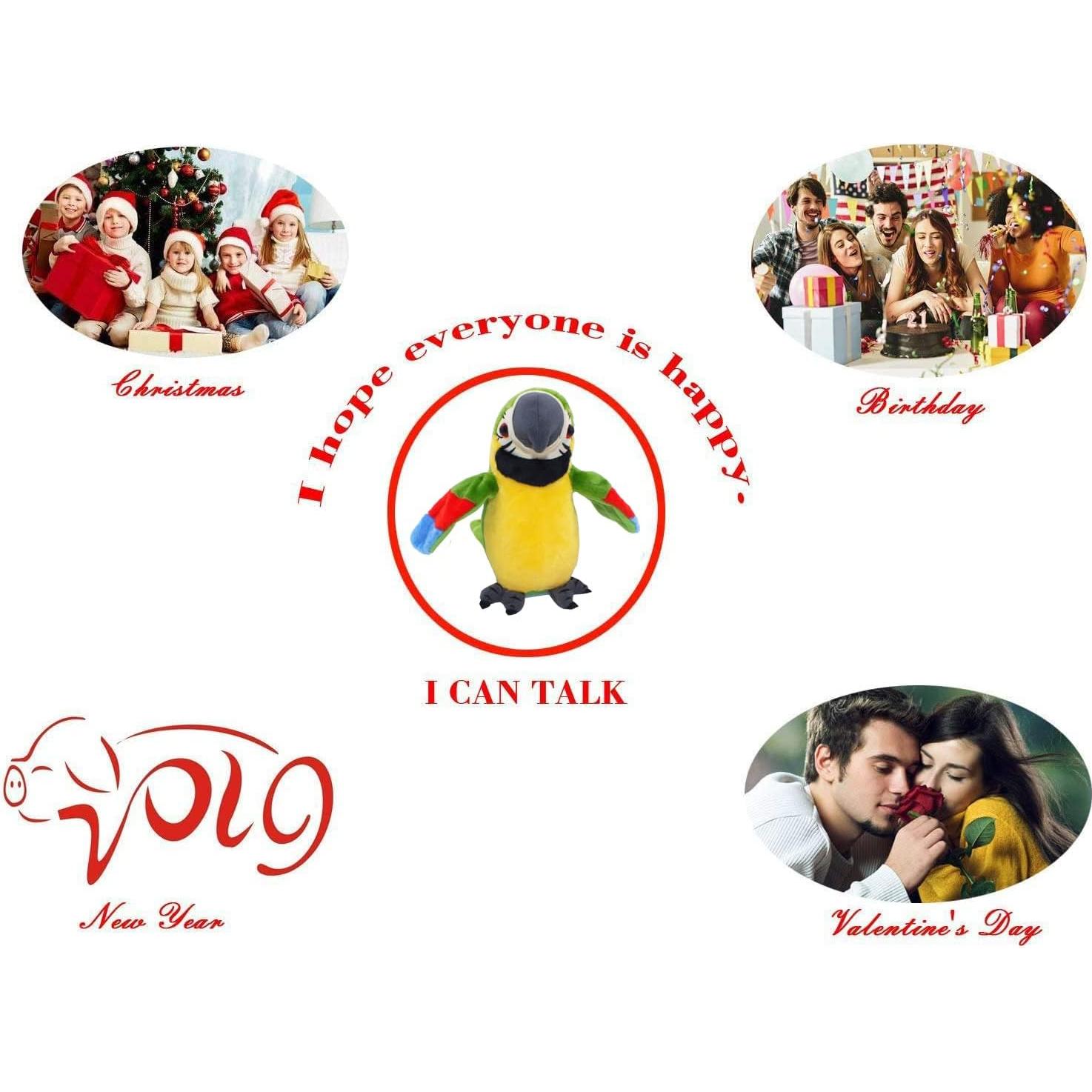 Loro Hablante Interactivo Vincilee Verde 20 cm Juguete para Niños