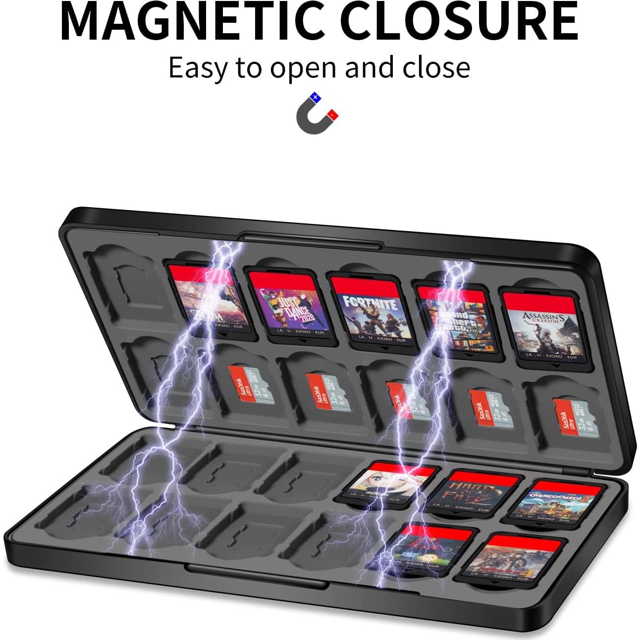 Soporte para Juegos de Switch MOSAHOLL con 24 Ranuras y Cierre Magnético