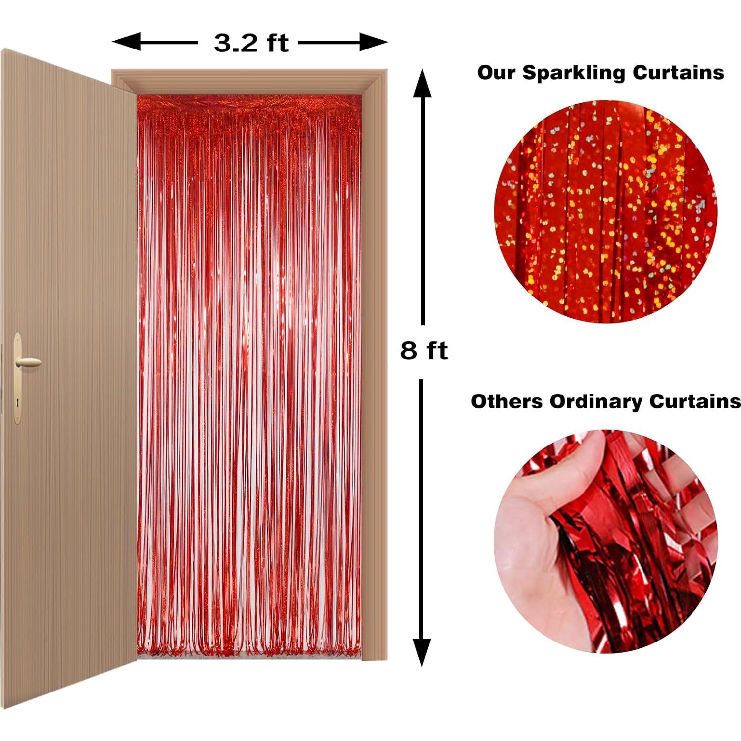 Cortinas de Flecos de Papel de Aluminio Rojo Melsan - 2 Piezas 0.97x2.44m