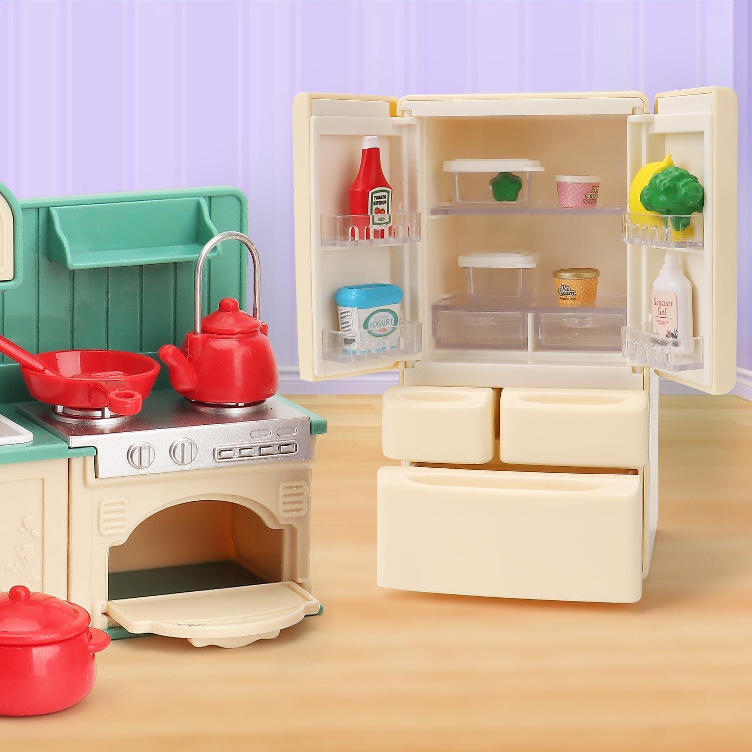 Muebles Casa de Muñecas BananMelonBM Refrigerador Accesorios