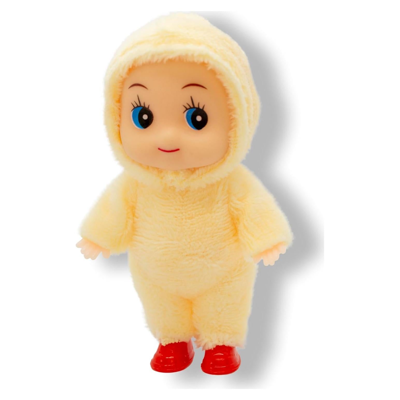 Baby Elf Doll. Bambino in Cream Romper | Bebe Lutin de Noel en Costume Jaune