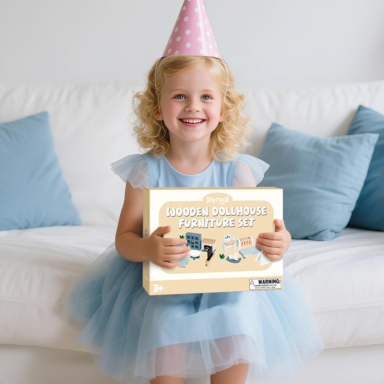 Juego de Muebles de Casa de Muñecas Sanlebi con 4 Muñecos