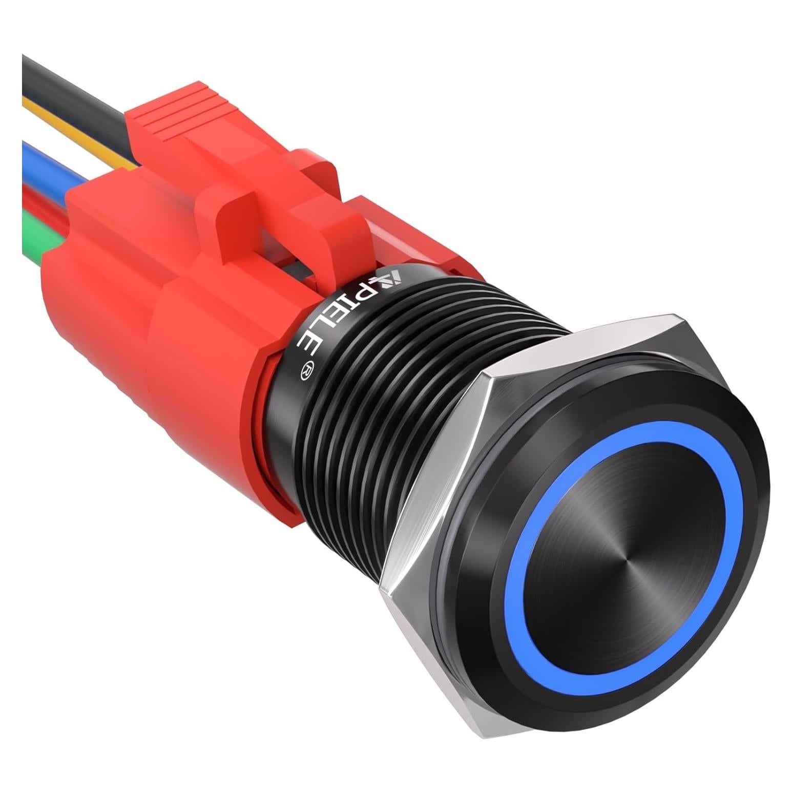 Interruptor de Botón Pulsador APIELE 16mm 12V CC Carcasa Negra