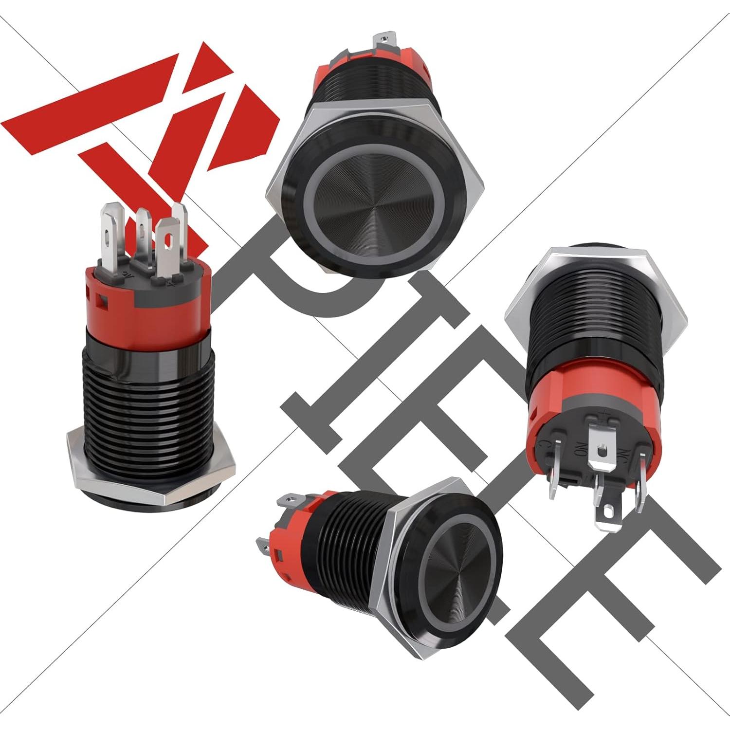 Interruptor de Botón Pulsador APIELE 16mm 12V CC Carcasa Negra