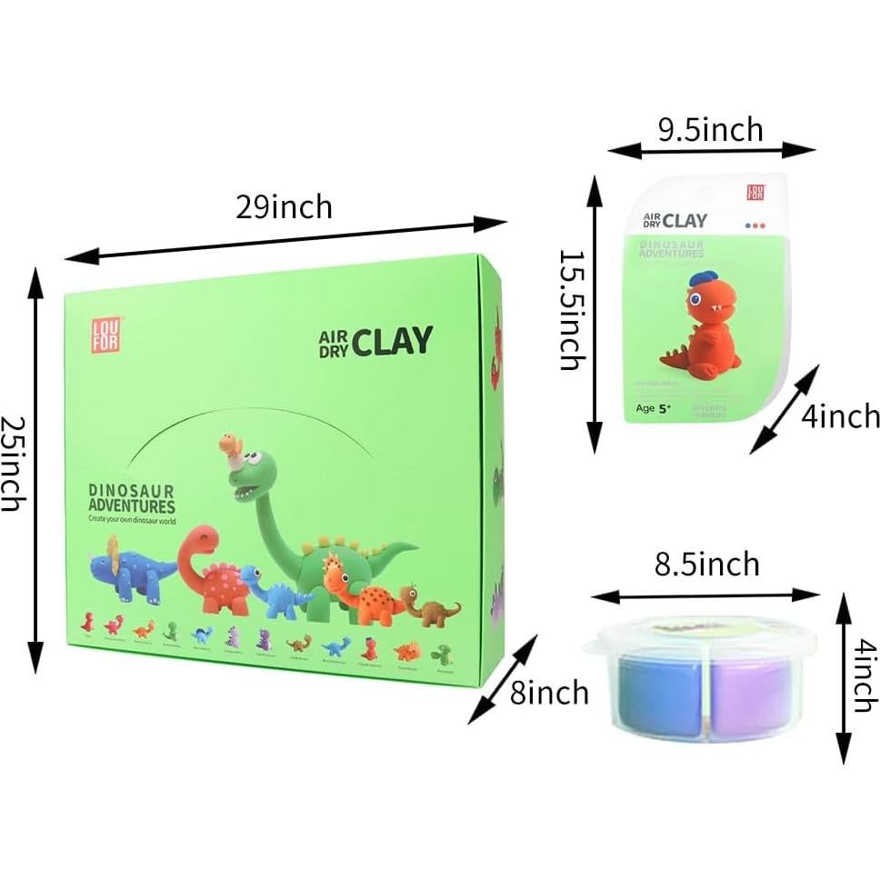 Kit de Arcilla Secada al Aire LOUFOR 12 Cajas Dinosaurio