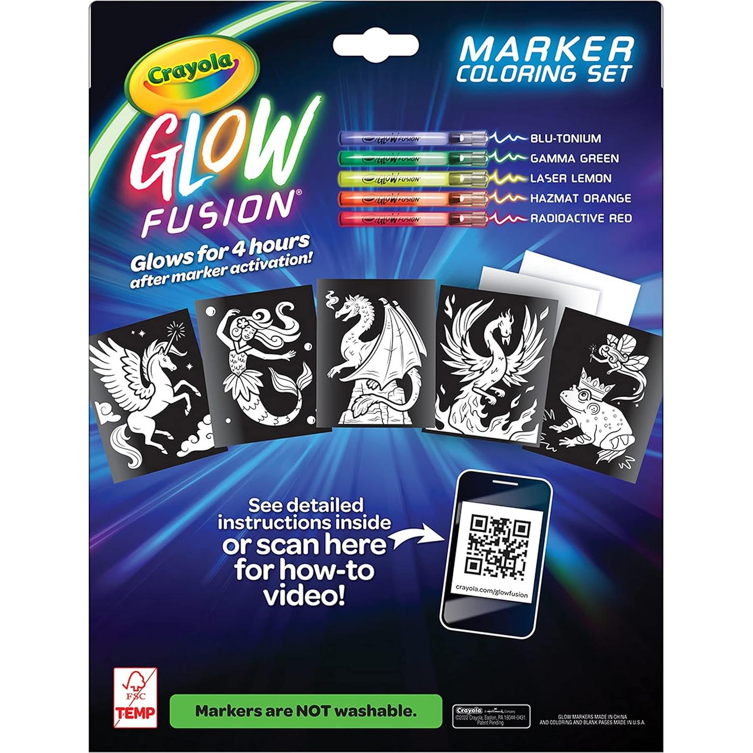 Set Crayola Glow Fusion con Marcadores y Páginas Míticas