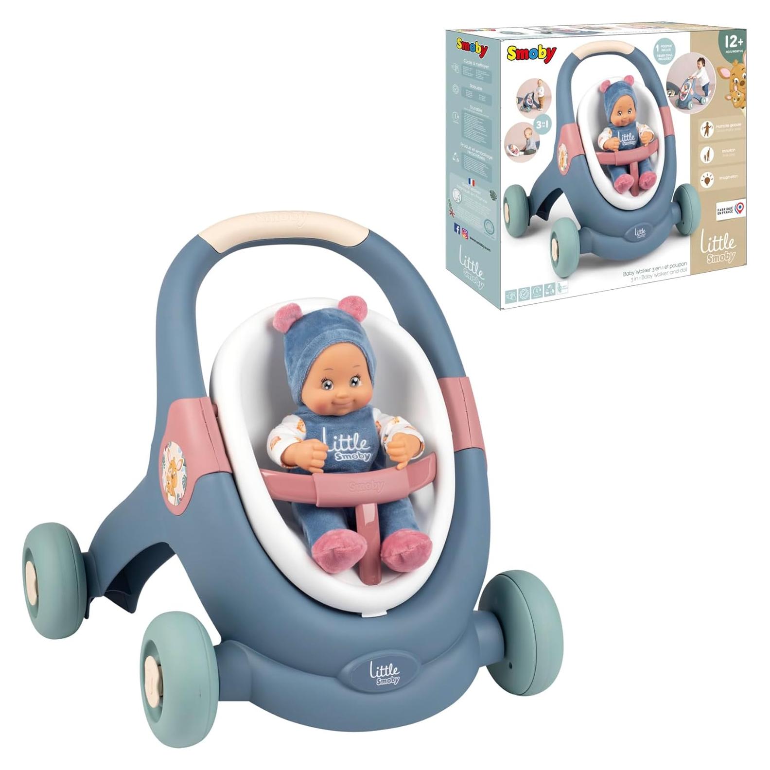 Smoby 3 en 1 - Ayuda para Caminar, Cochecito y Asiento