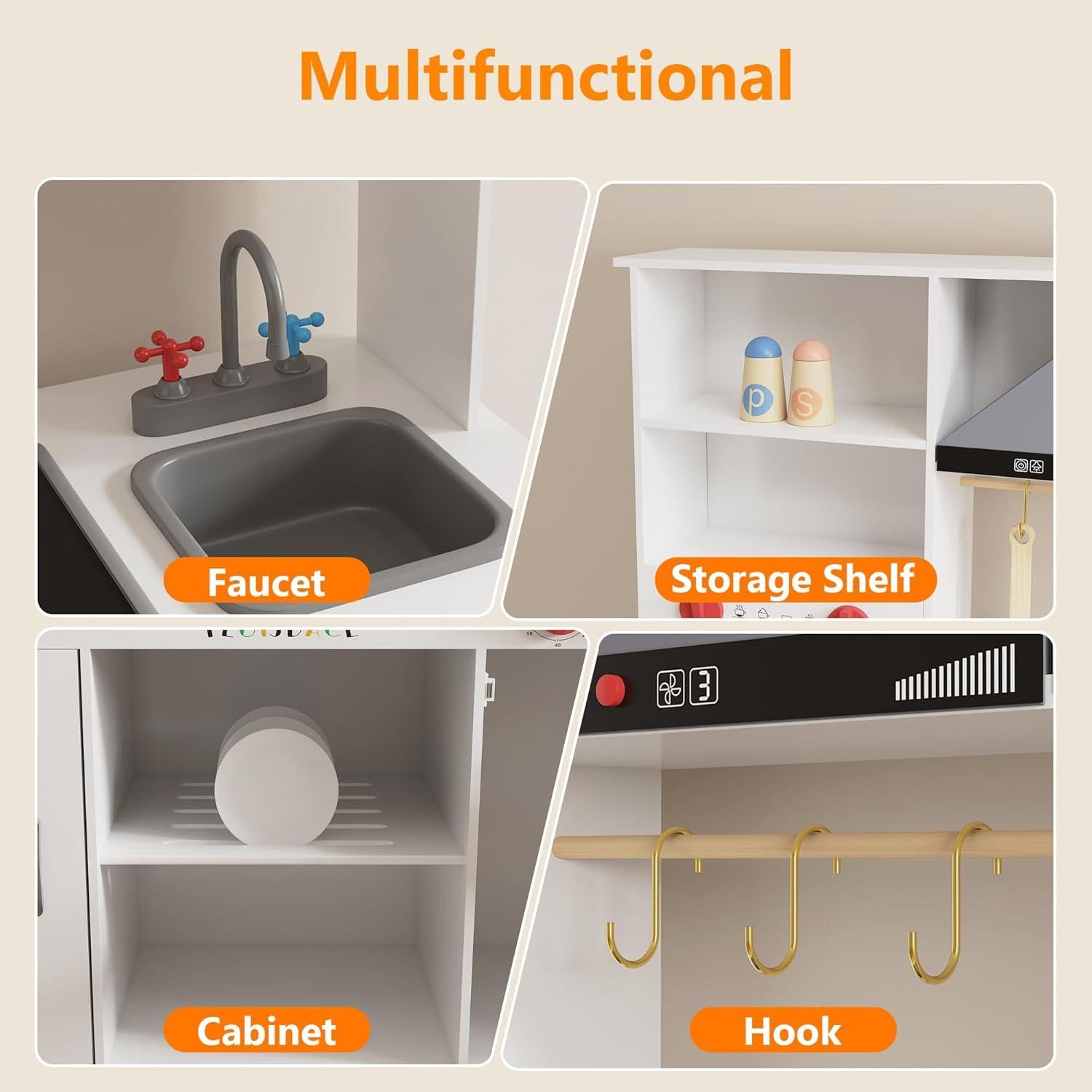 Cocina de Madera para Niños Floisdace - Juego Realista con Electrodomésticos