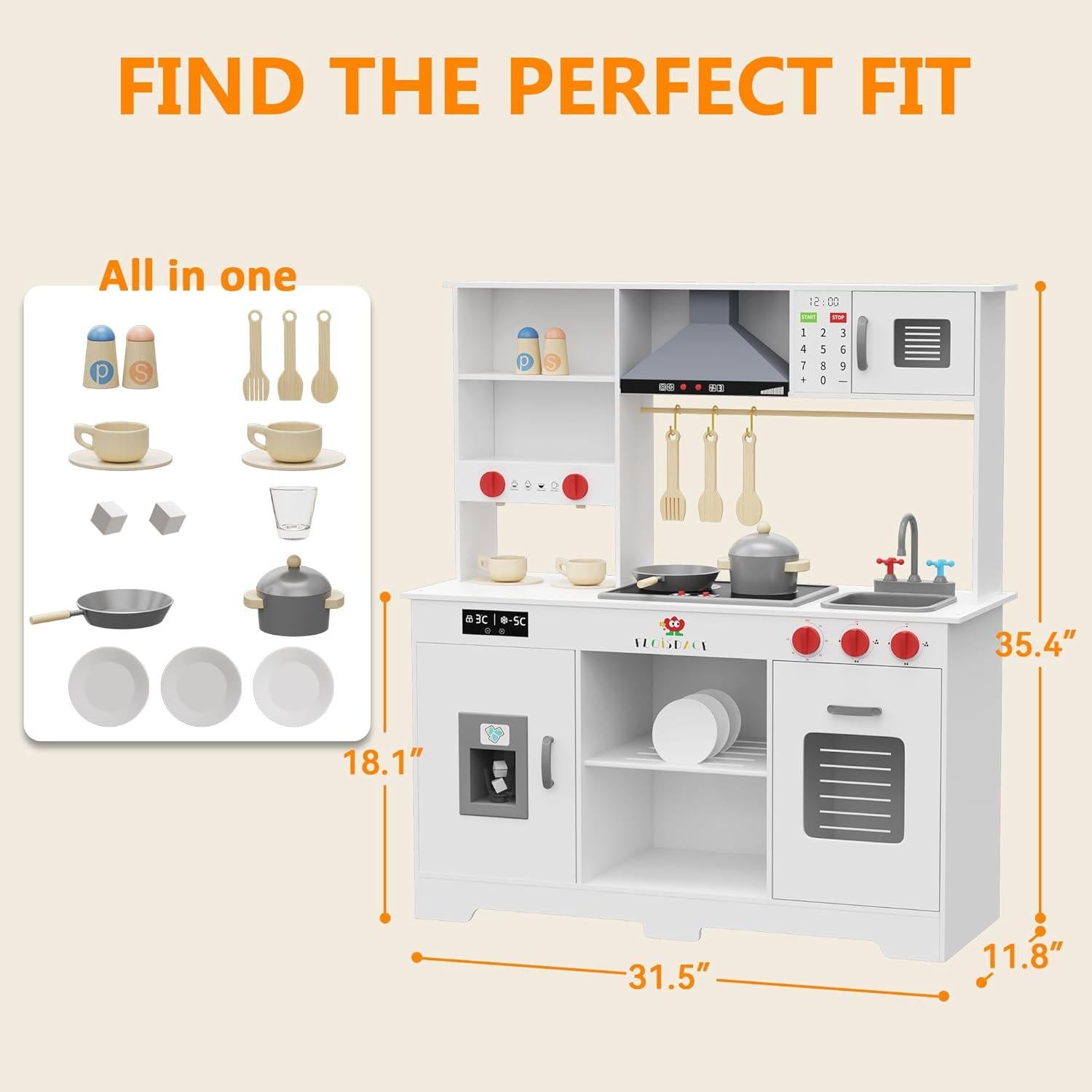 Cocina de Madera para Niños Floisdace - Juego Realista con Electrodomésticos