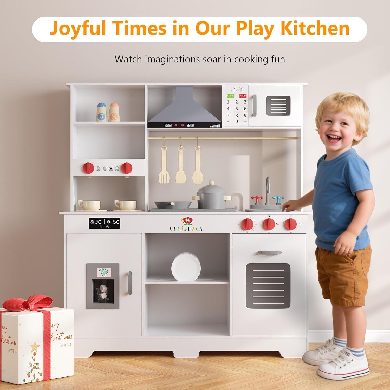 Cocina de Madera para Niños Floisdace - Juego Realista con Electrodomésticos