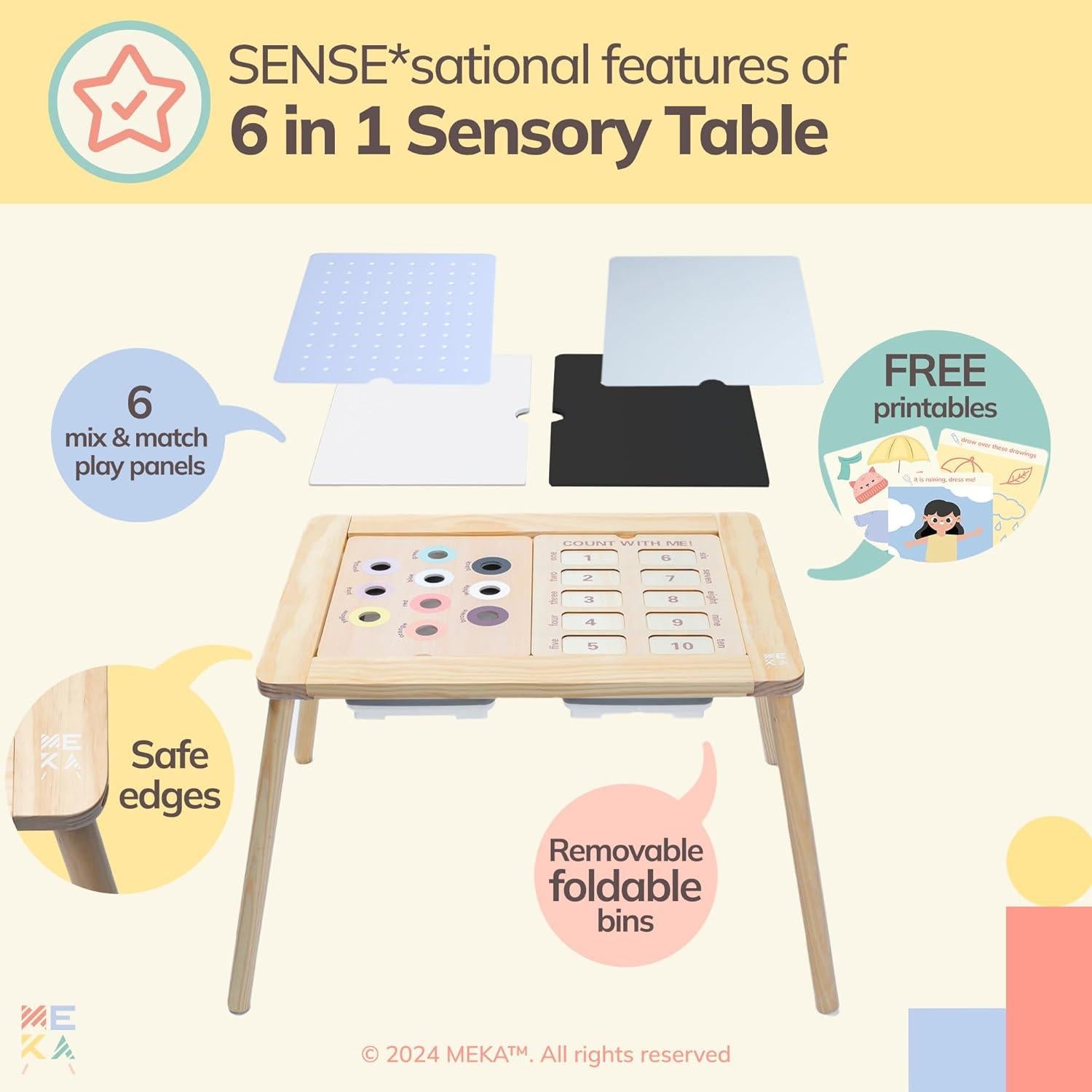 Mesa Sensorial MEKA 6-en-1 para Niños con Paneles Intercambiables