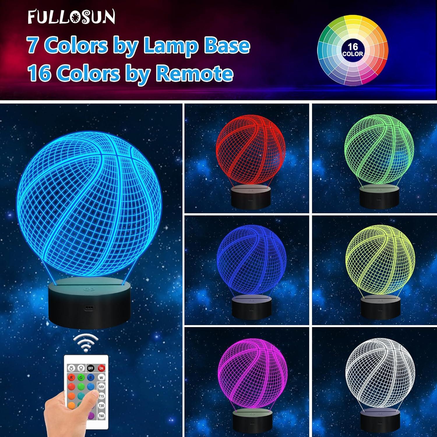 Lámpara de Noche 3D FULLOSUN Baloncesto Control Remoto 16 Colores
