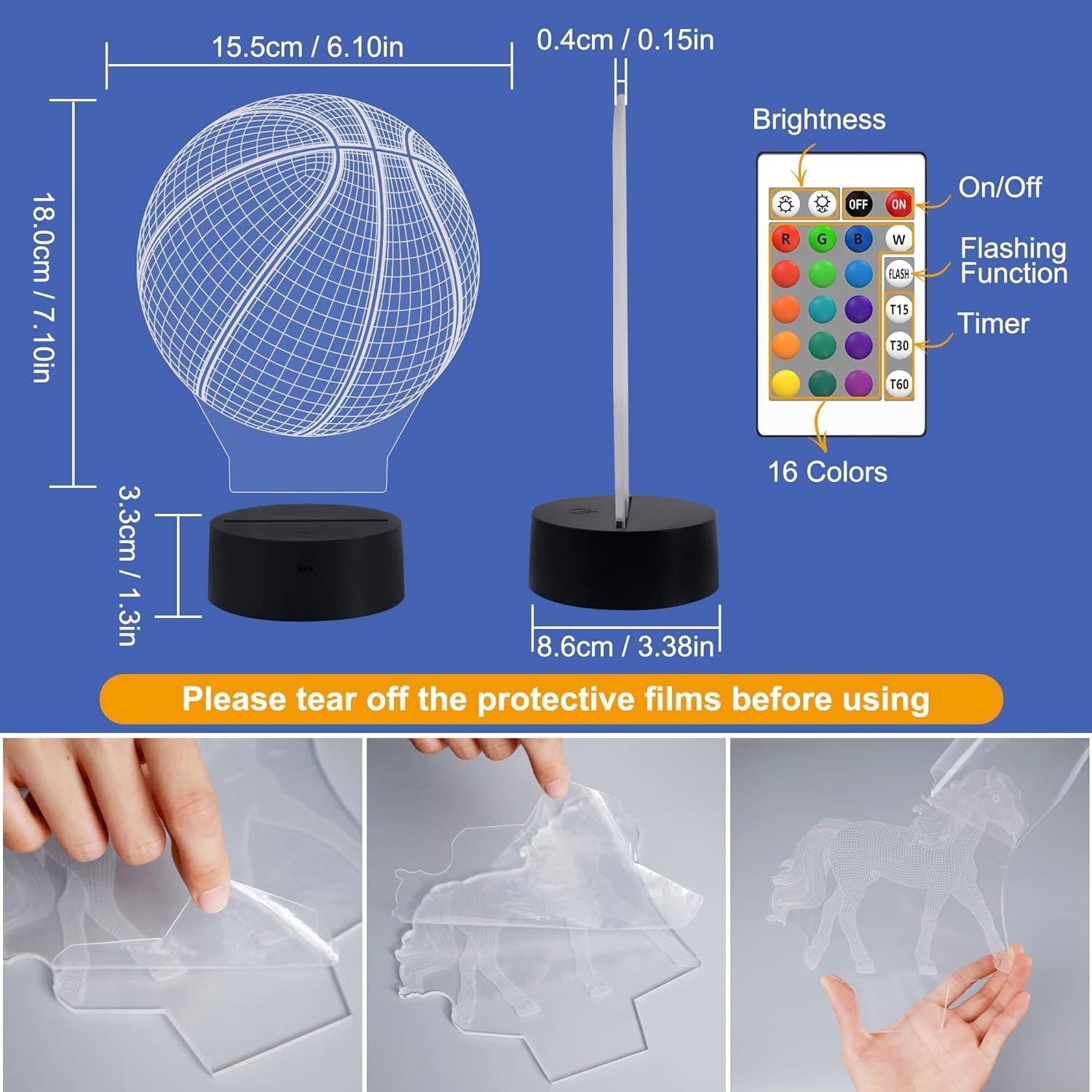 Lámpara de Noche 3D FULLOSUN Baloncesto Control Remoto 16 Colores