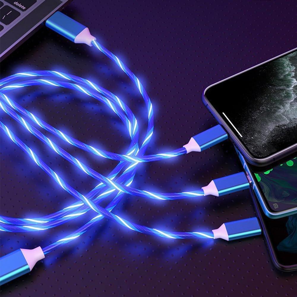 Cable de Carga USB IHAO 3 en 1 con Luz LED 1m Azul