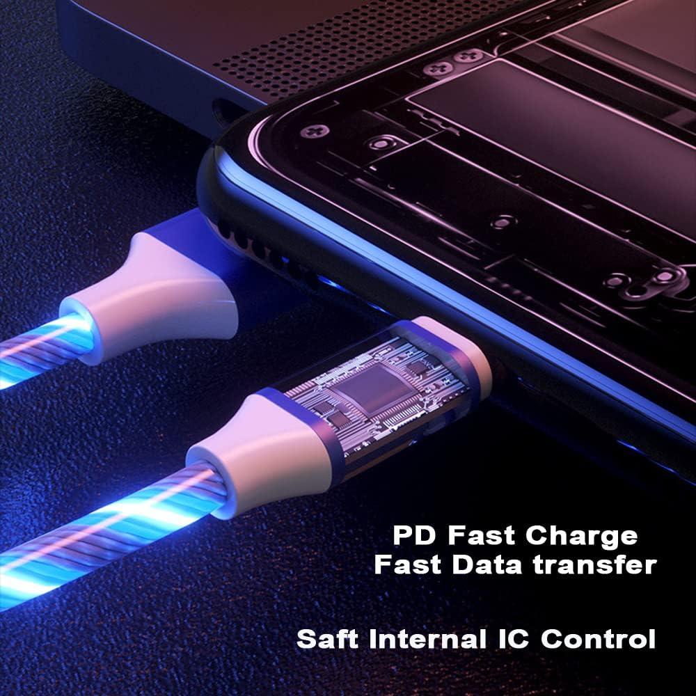 Cable de Carga USB IHAO 3 en 1 con Luz LED 1m Azul