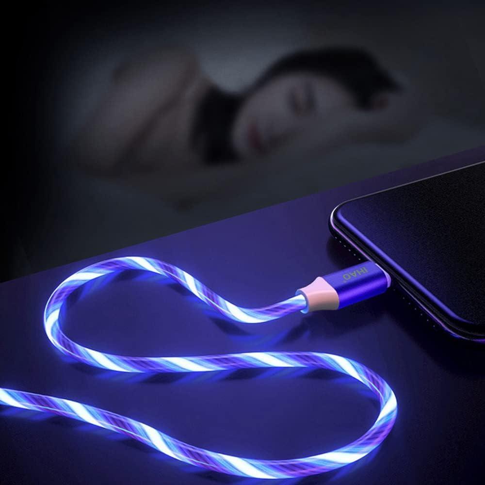 Cable de Carga USB IHAO 3 en 1 con Luz LED 1m Azul