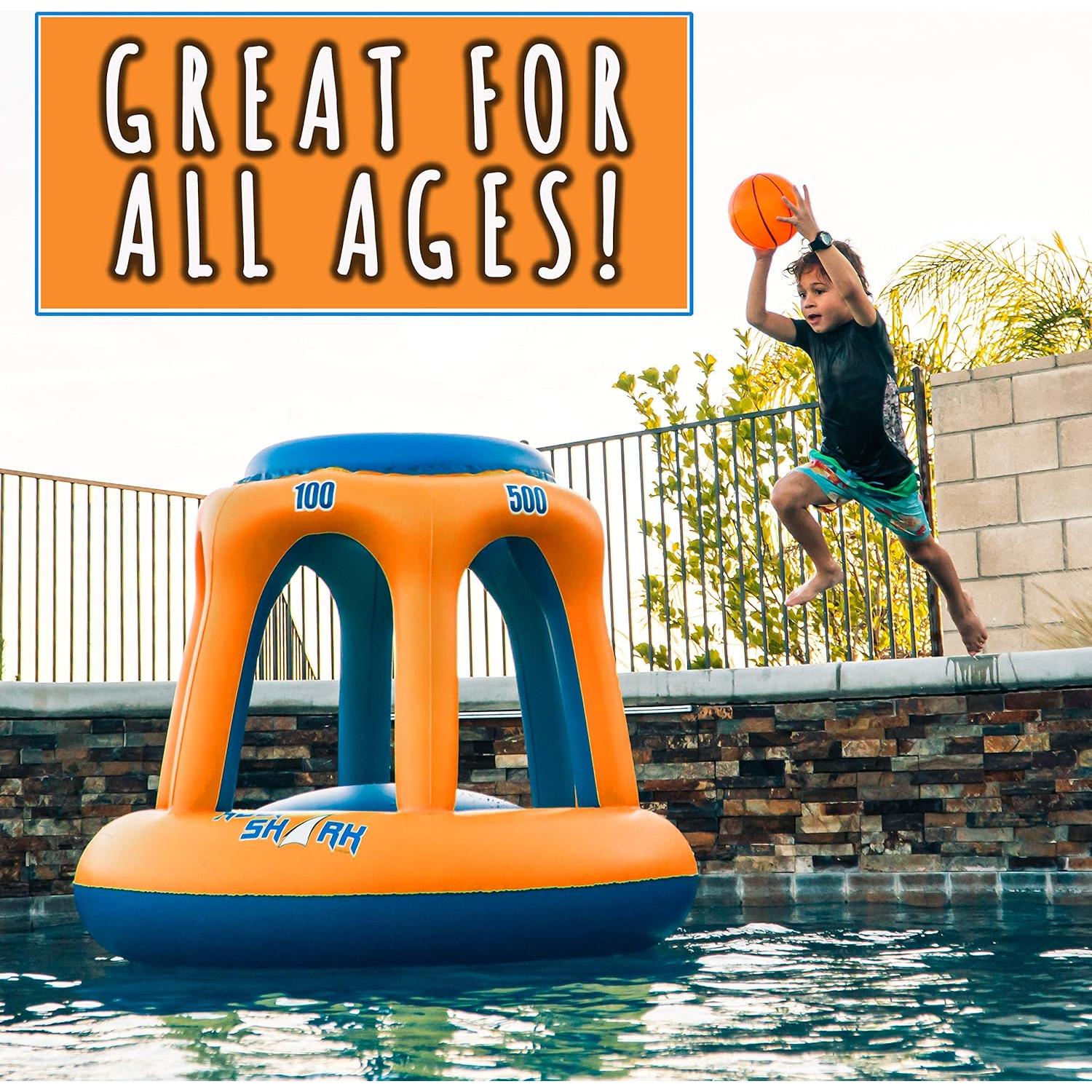 Juego de Aro de Baloncesto Inflable Hoop Shark - Naranja/Azul - Para Piscina
