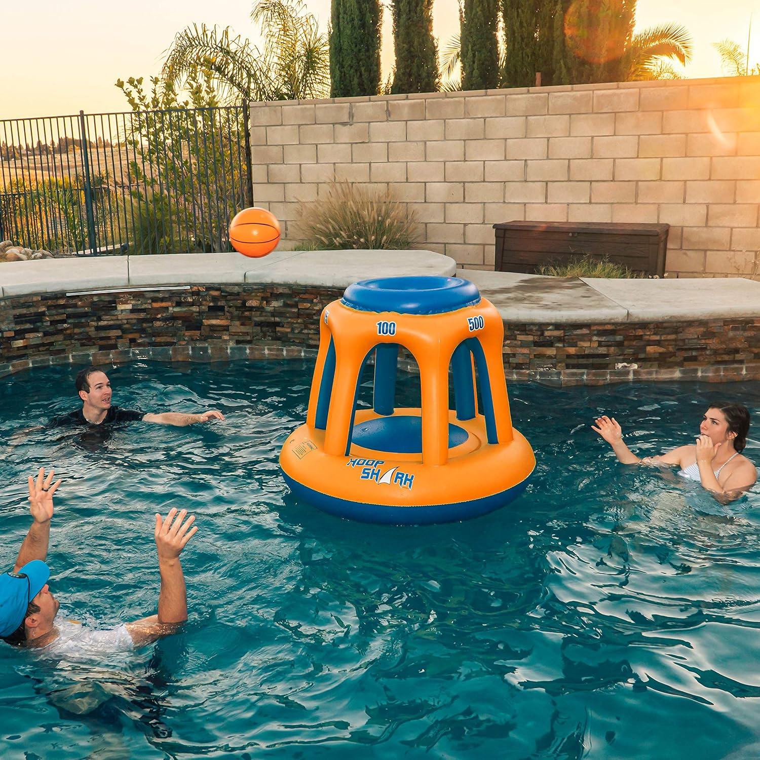 Juego de Aro de Baloncesto Inflable Hoop Shark - Naranja/Azul - Para Piscina